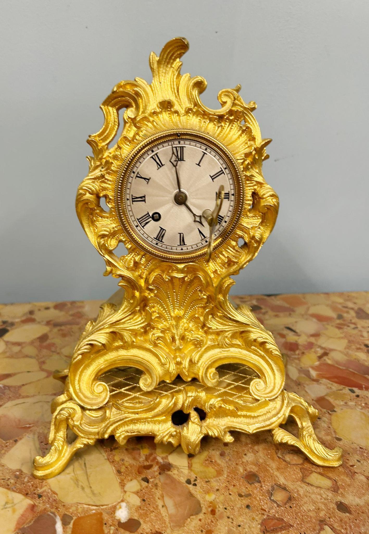 Alabaster French Rococo Mantel Clock Gilt Antique 1880 For Sale