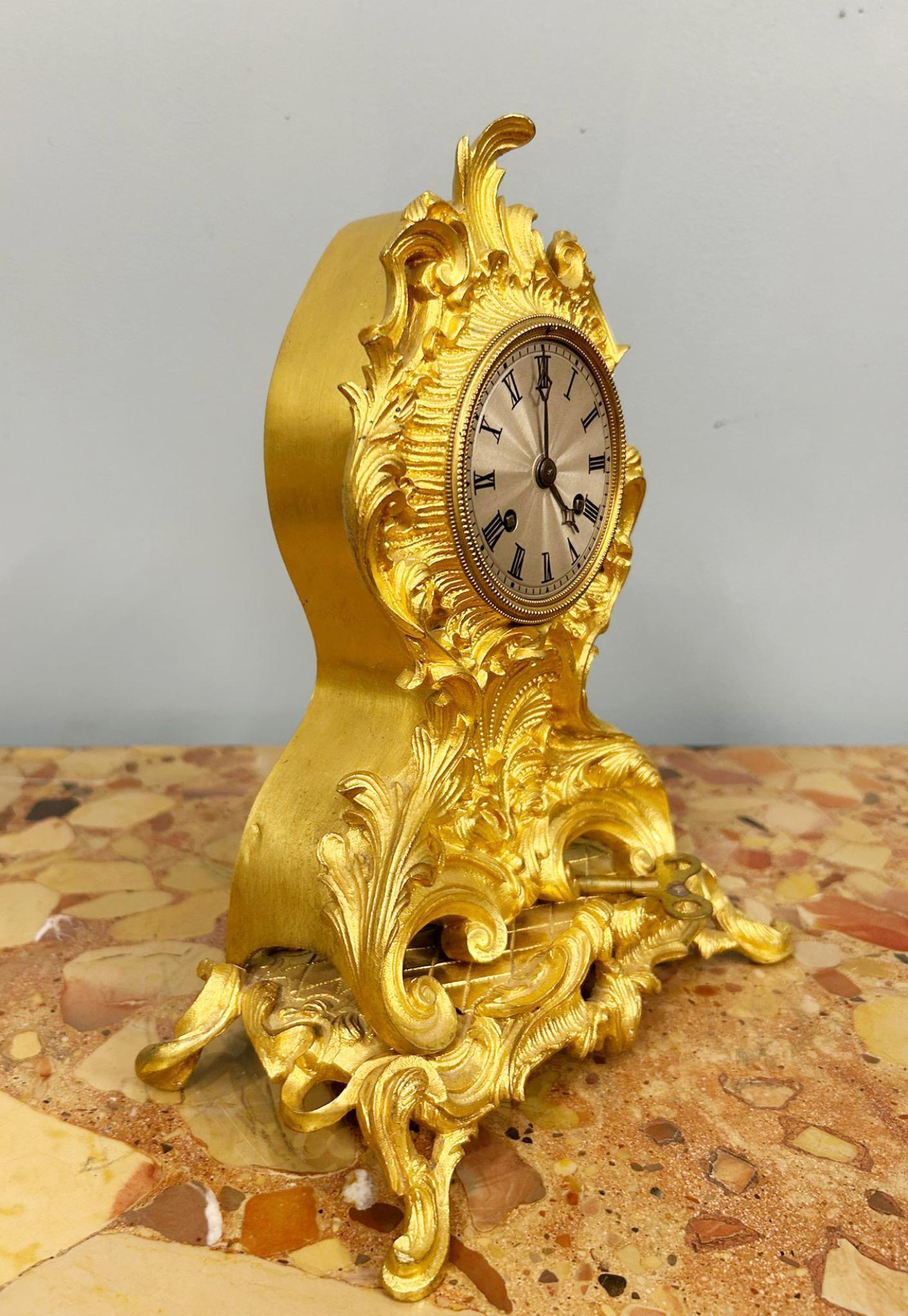French Rococo Mantel Clock Gilt Antique 1880 For Sale 1