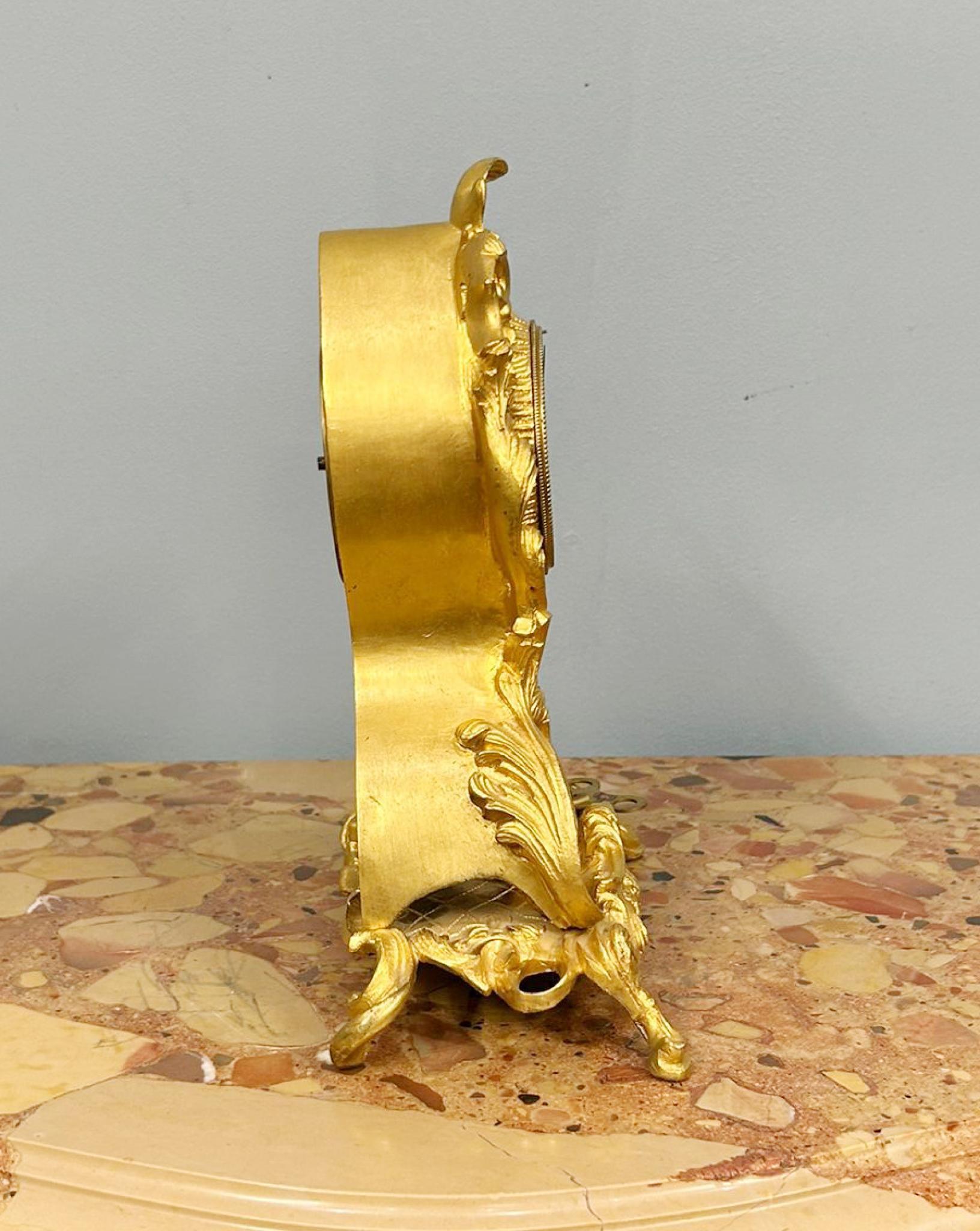 French Rococo Mantel Clock Gilt Antique 1880 For Sale 2
