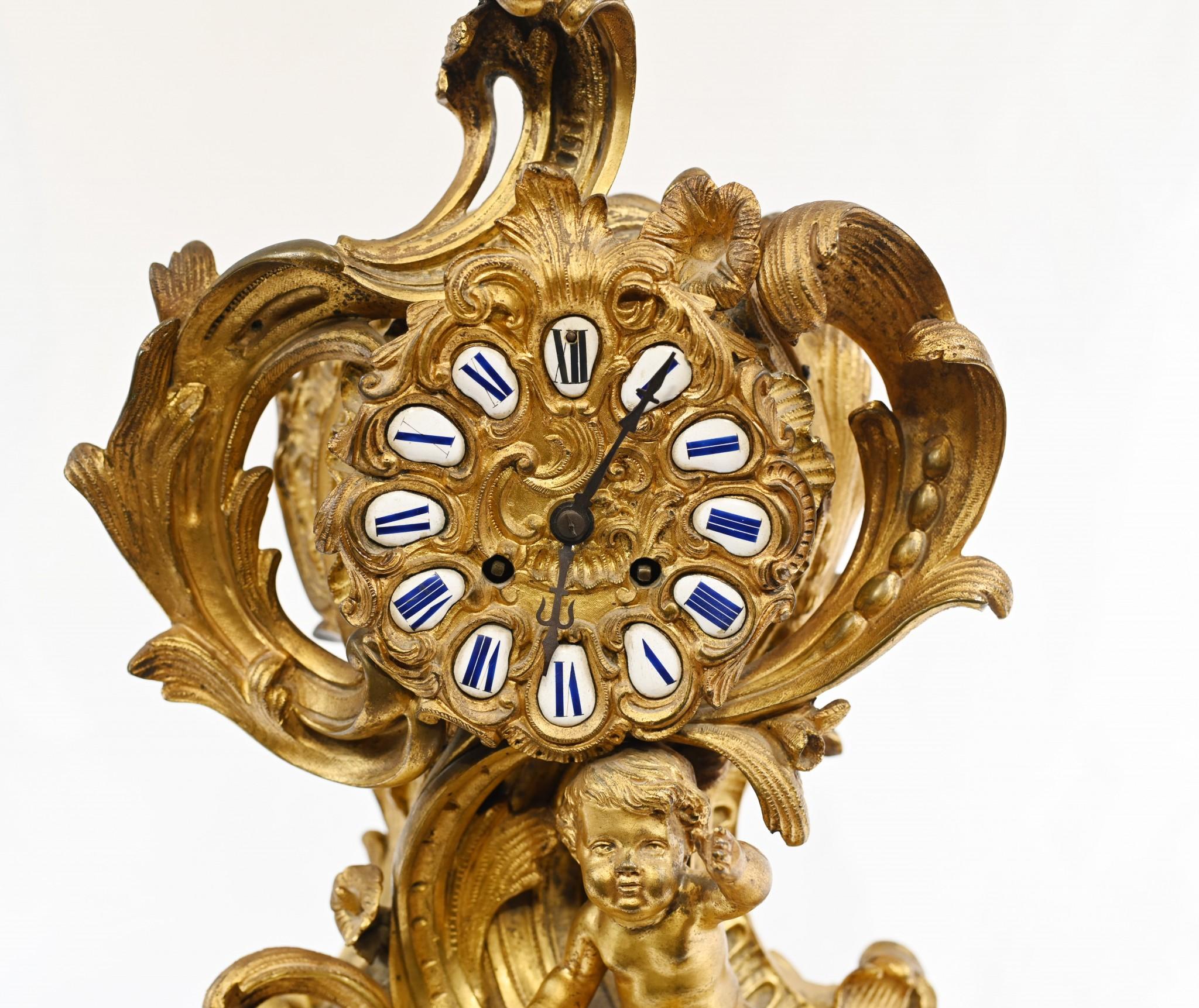 Other French Rococo Mantle Clock Gilt Cherub, 1880