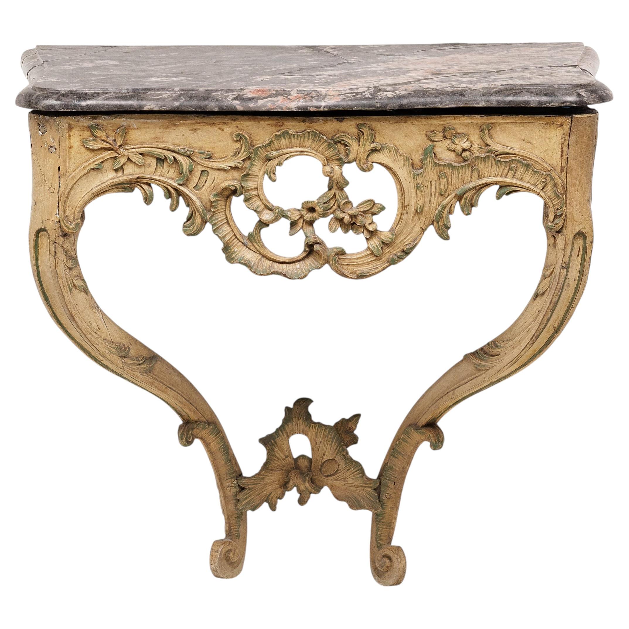 French Rococo Marble Top Wall Console, c. 1800