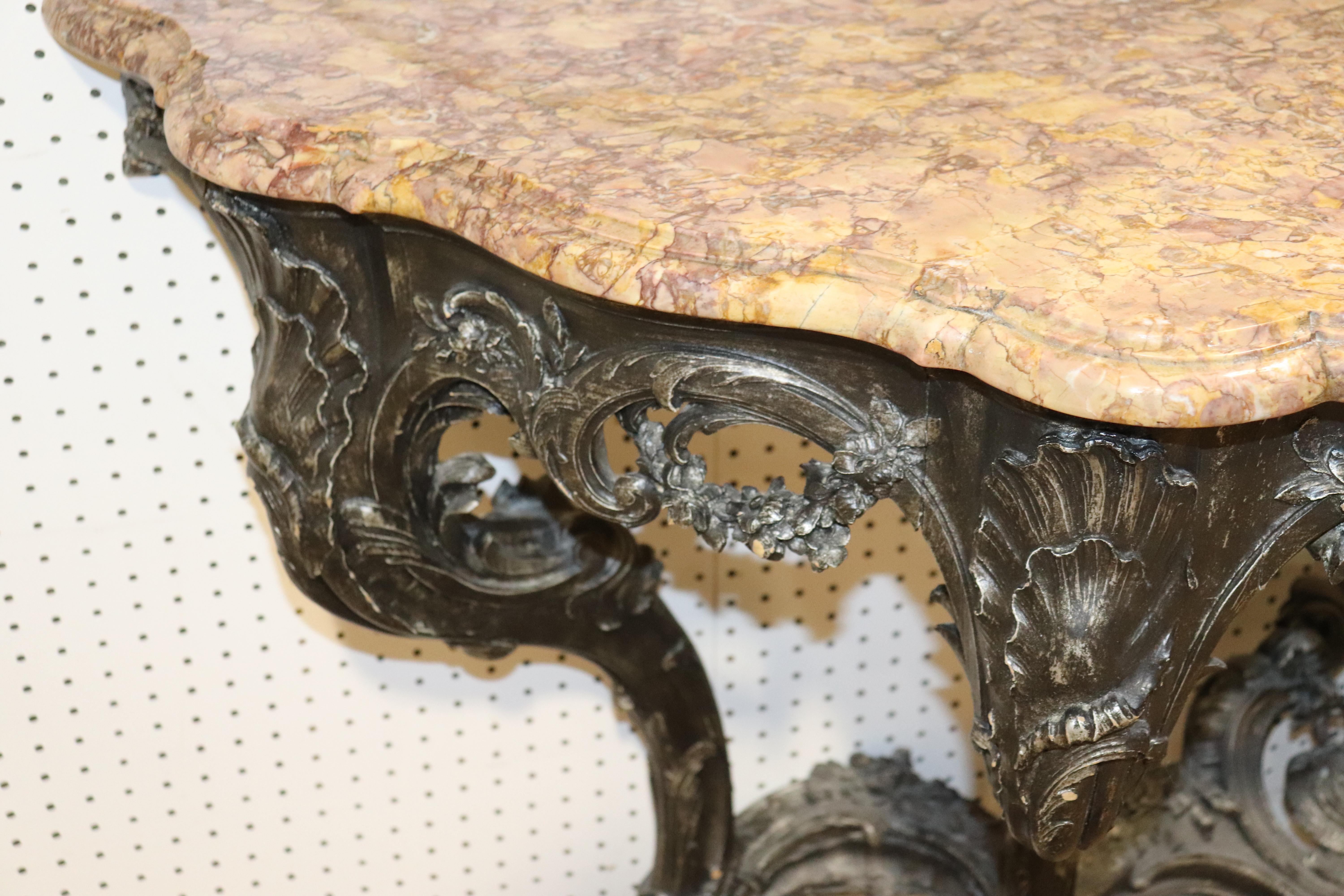 French Rococo Marble-Top Wall Mounted Console Table with Ebonized Finish C1890 4