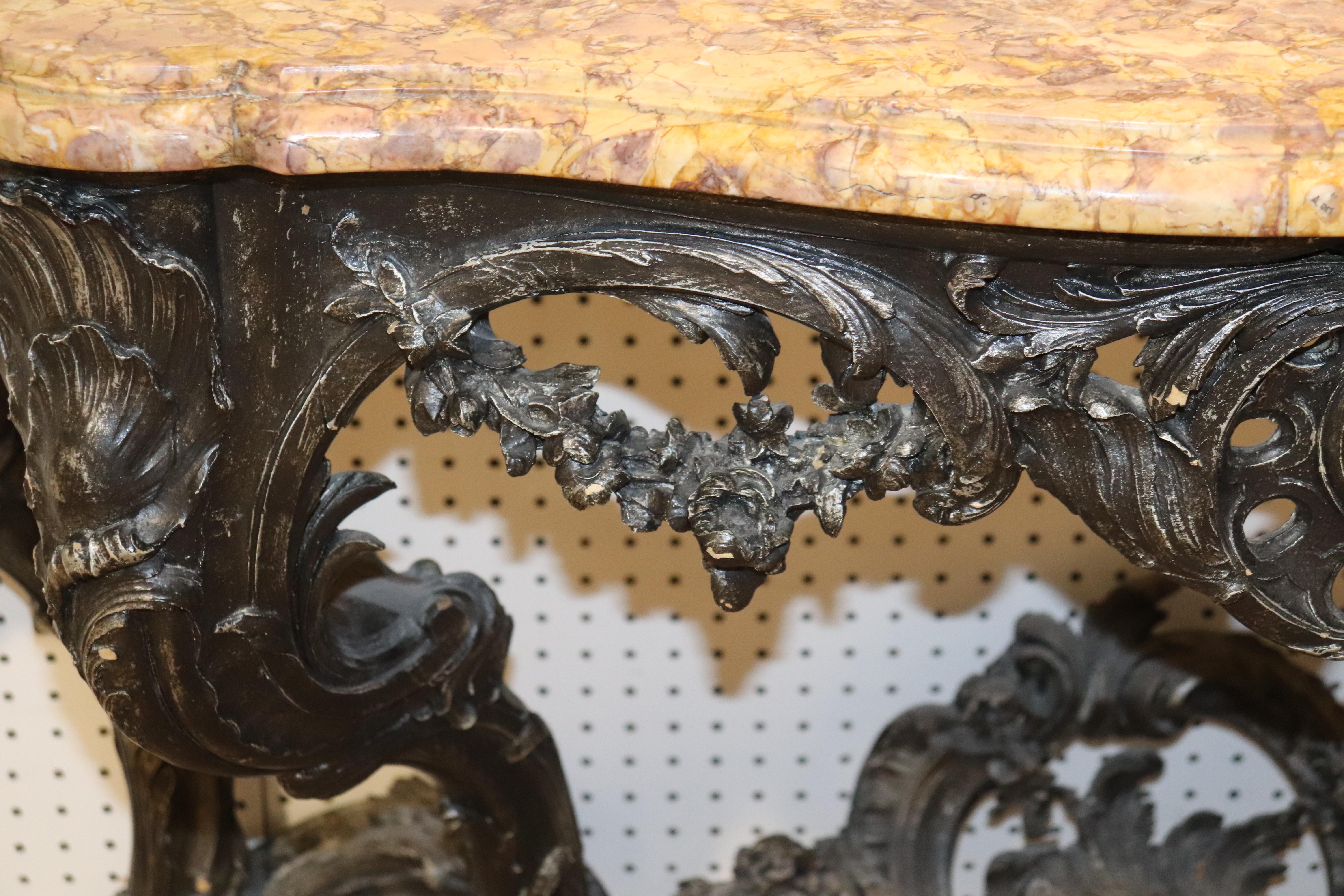 Late 19th Century French Rococo Marble-Top Wall Mounted Console Table with Ebonized Finish C1890