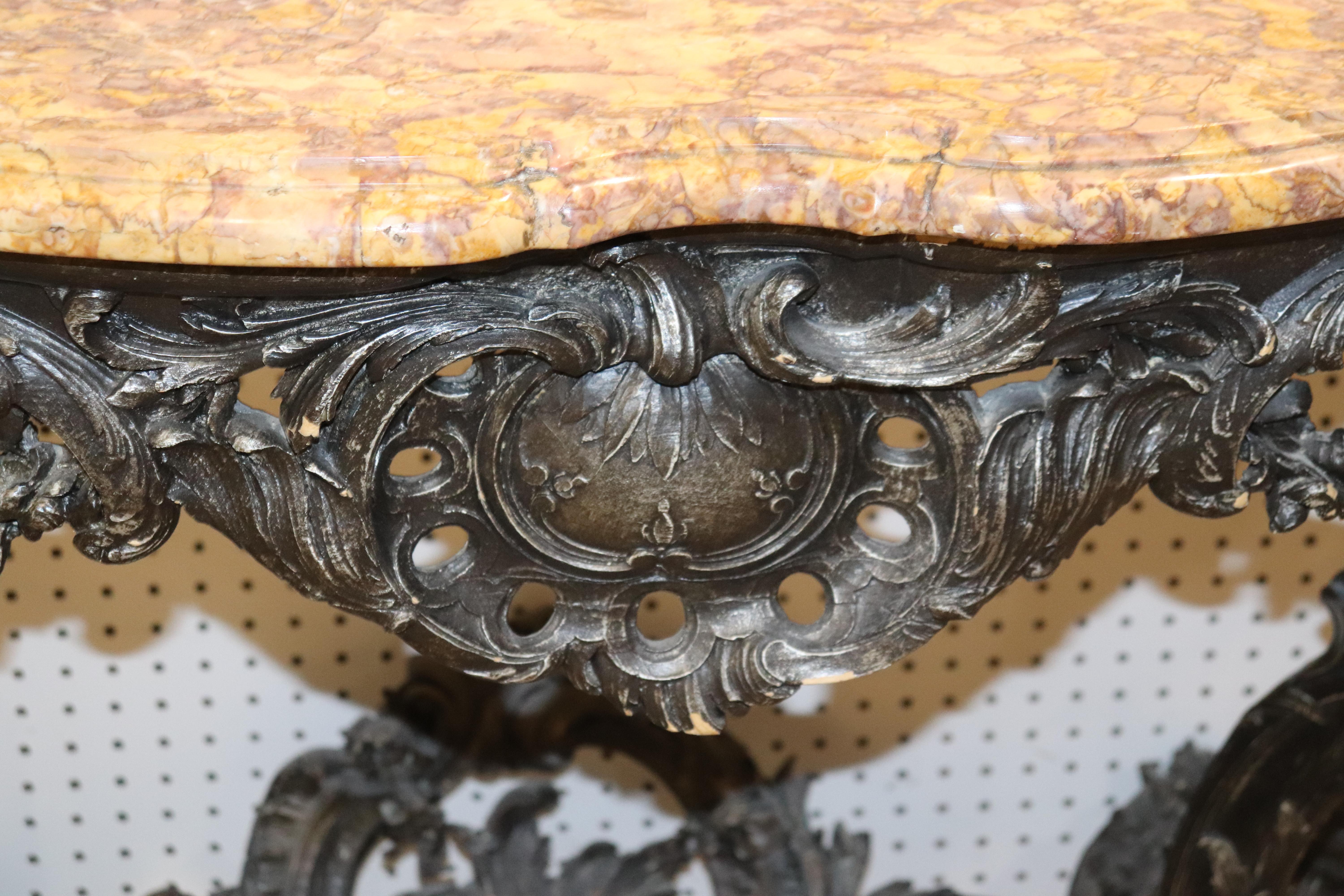Walnut French Rococo Marble-Top Wall Mounted Console Table with Ebonized Finish C1890