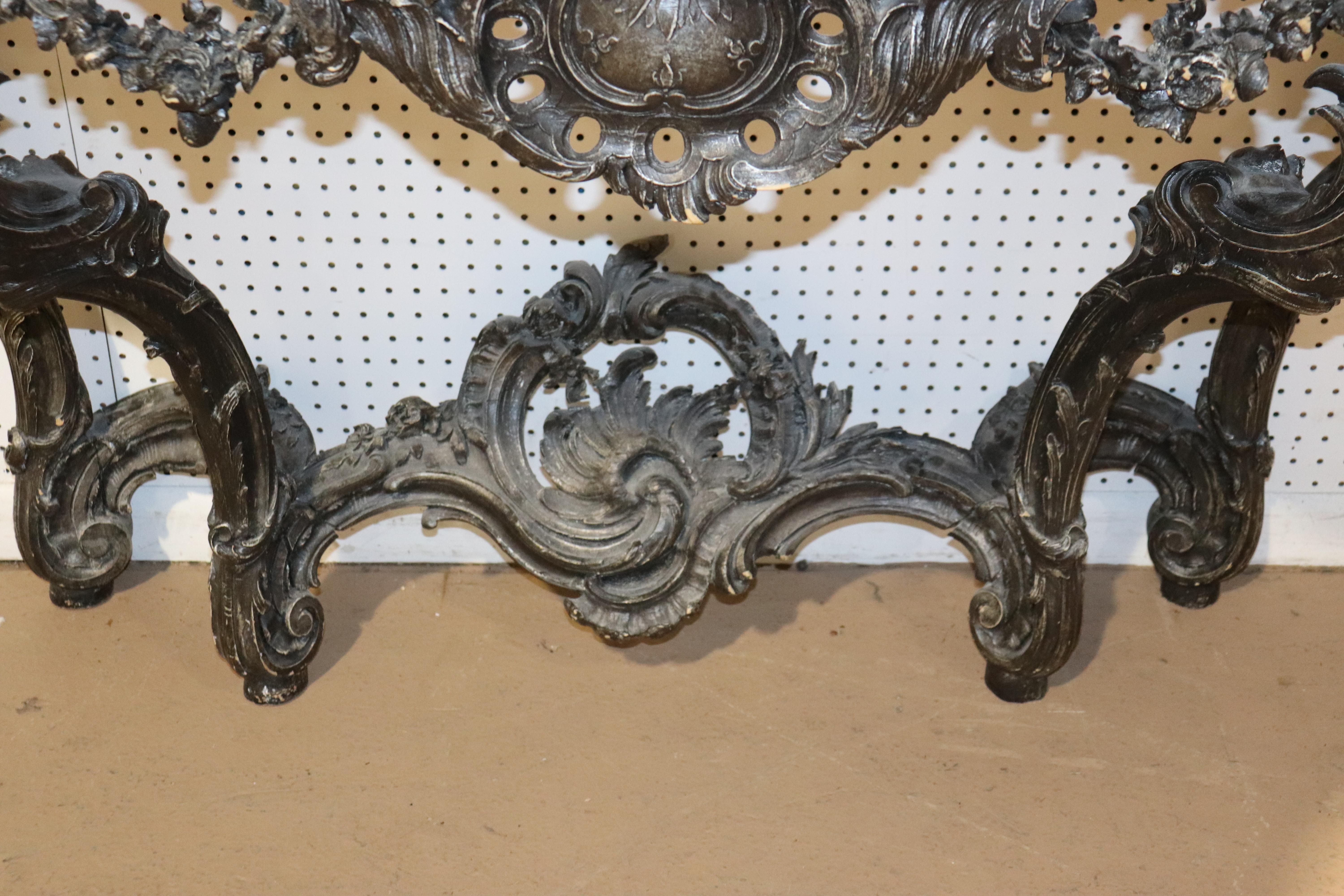 French Rococo Marble-Top Wall Mounted Console Table with Ebonized Finish C1890 1