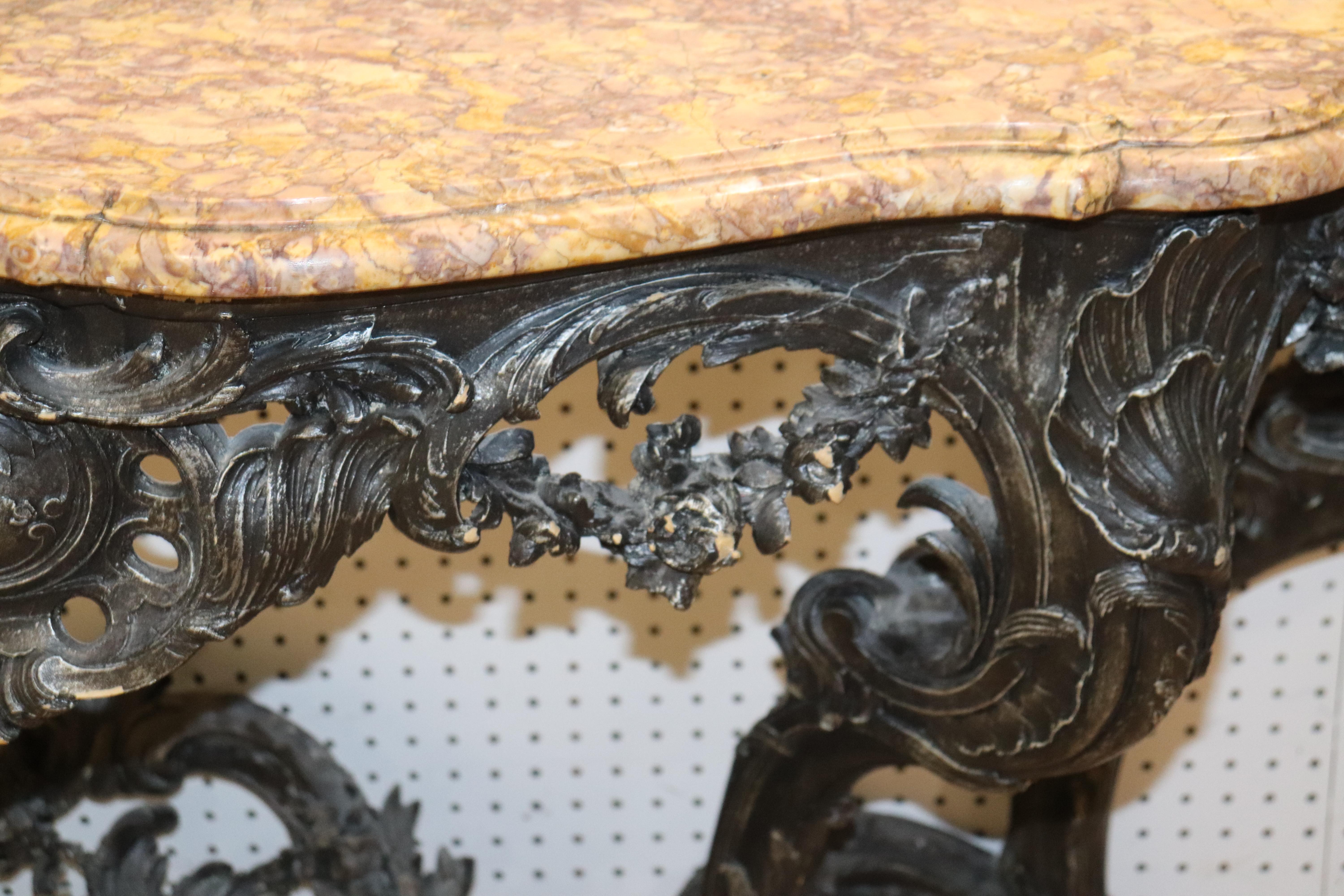French Rococo Marble-Top Wall Mounted Console Table with Ebonized Finish C1890 2