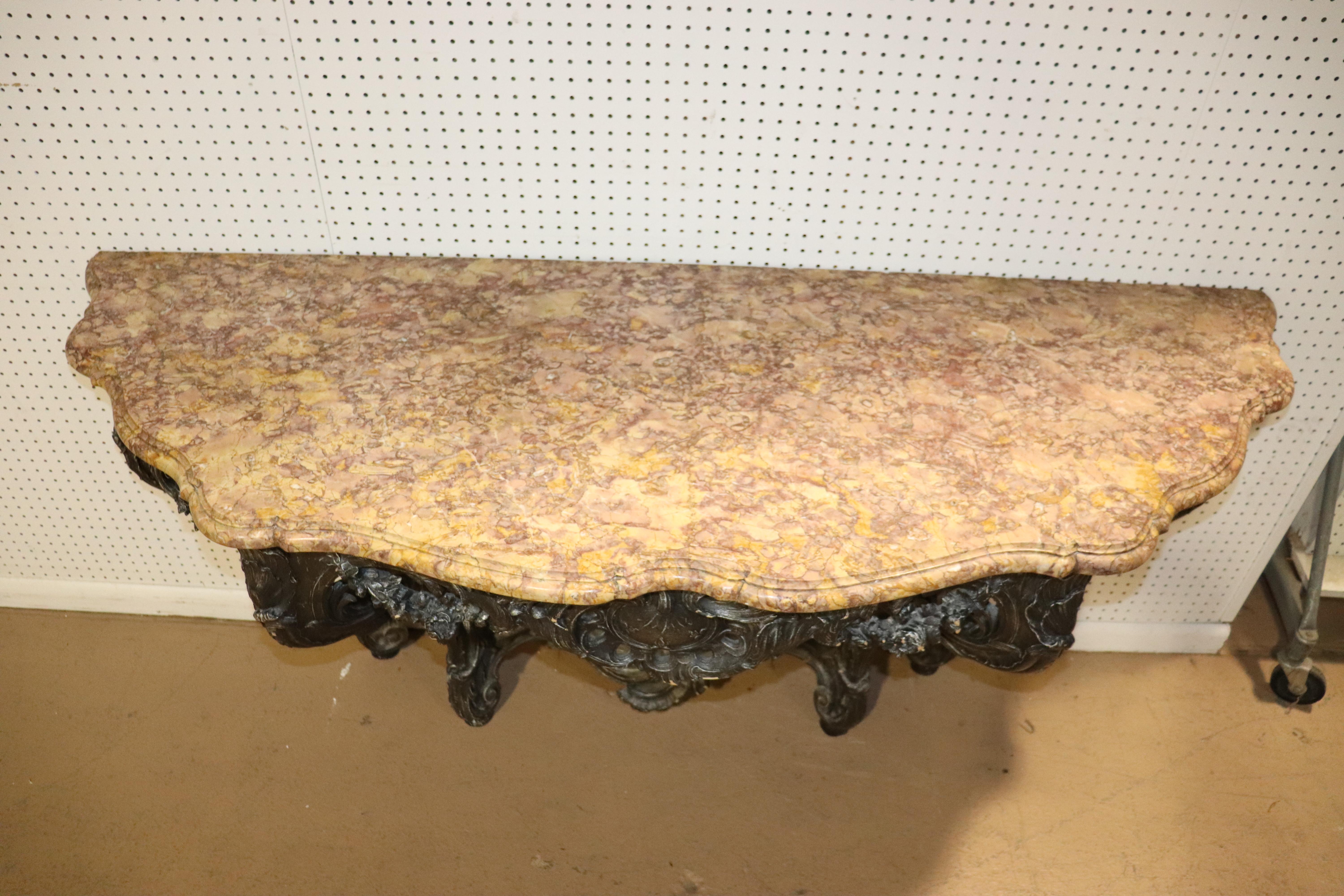 French Rococo Marble-Top Wall Mounted Console Table with Ebonized Finish C1890 3