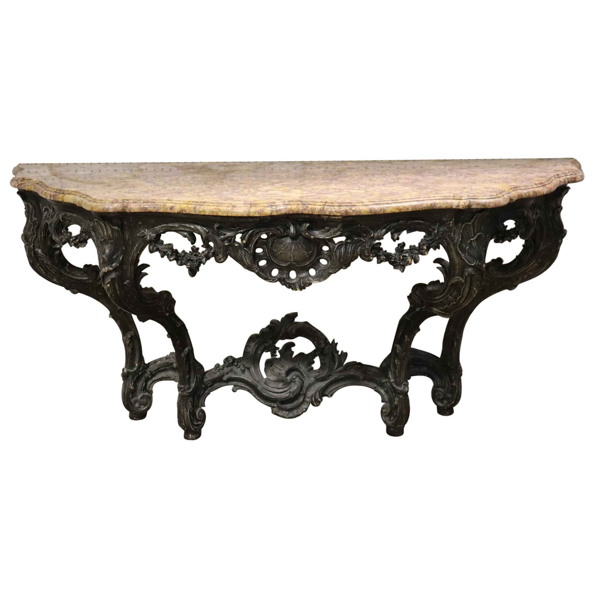 French Rococo Marble-Top Wall Mounted Console Table with Ebonized Finish C1890