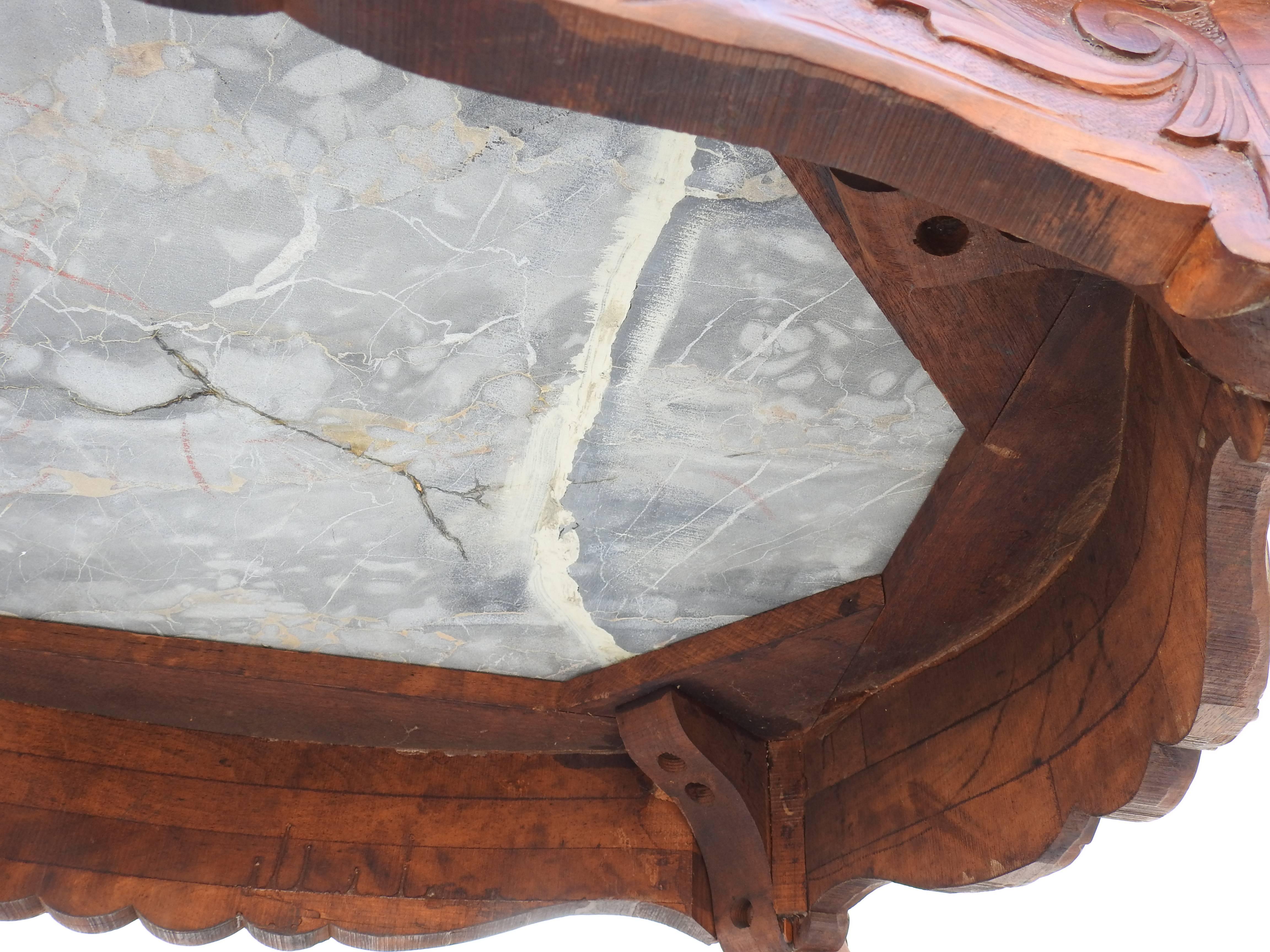 French Rococo Marble-Top Walnut Table For Sale 8