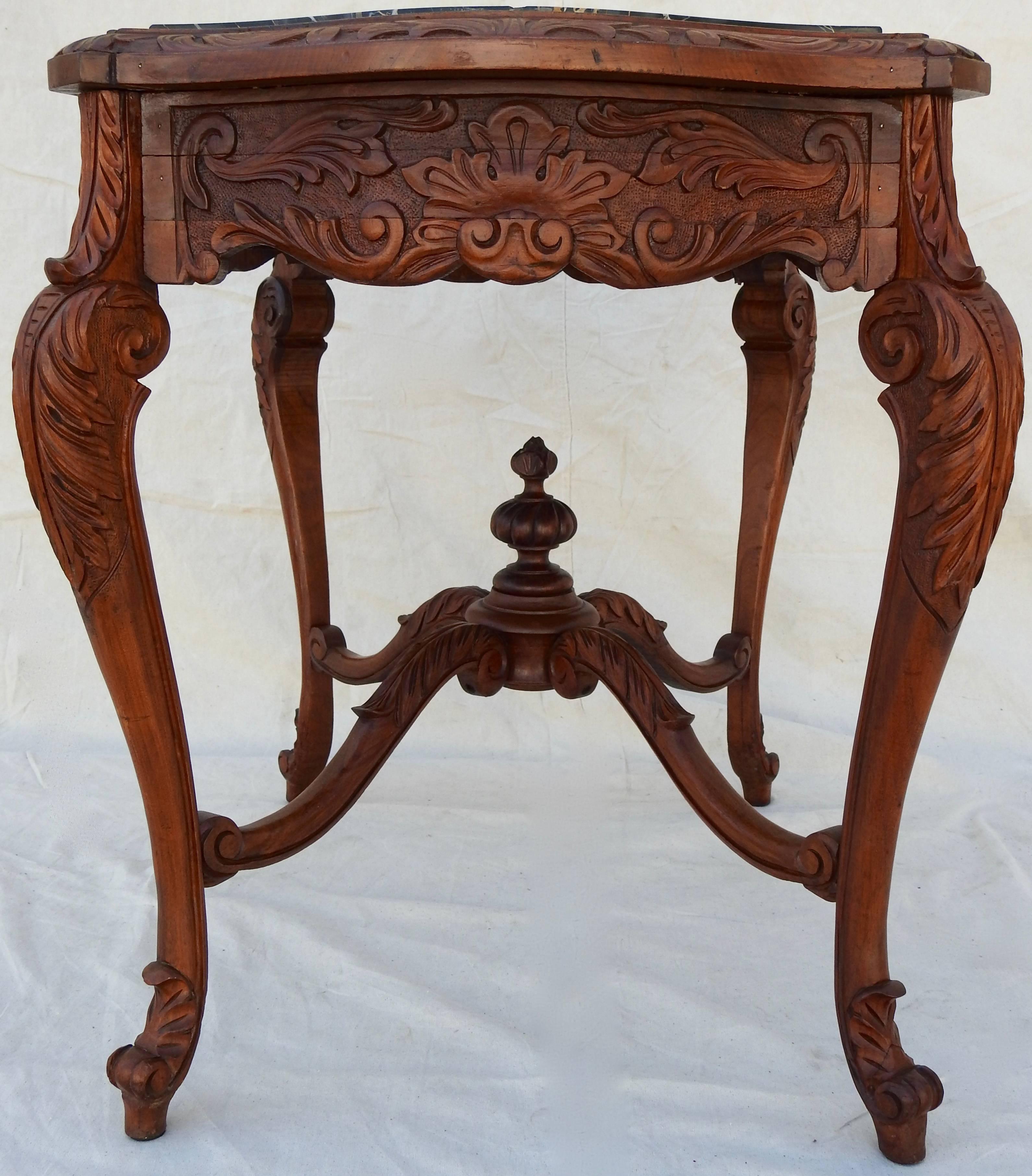 French Rococo Marble-Top Walnut Table For Sale 12