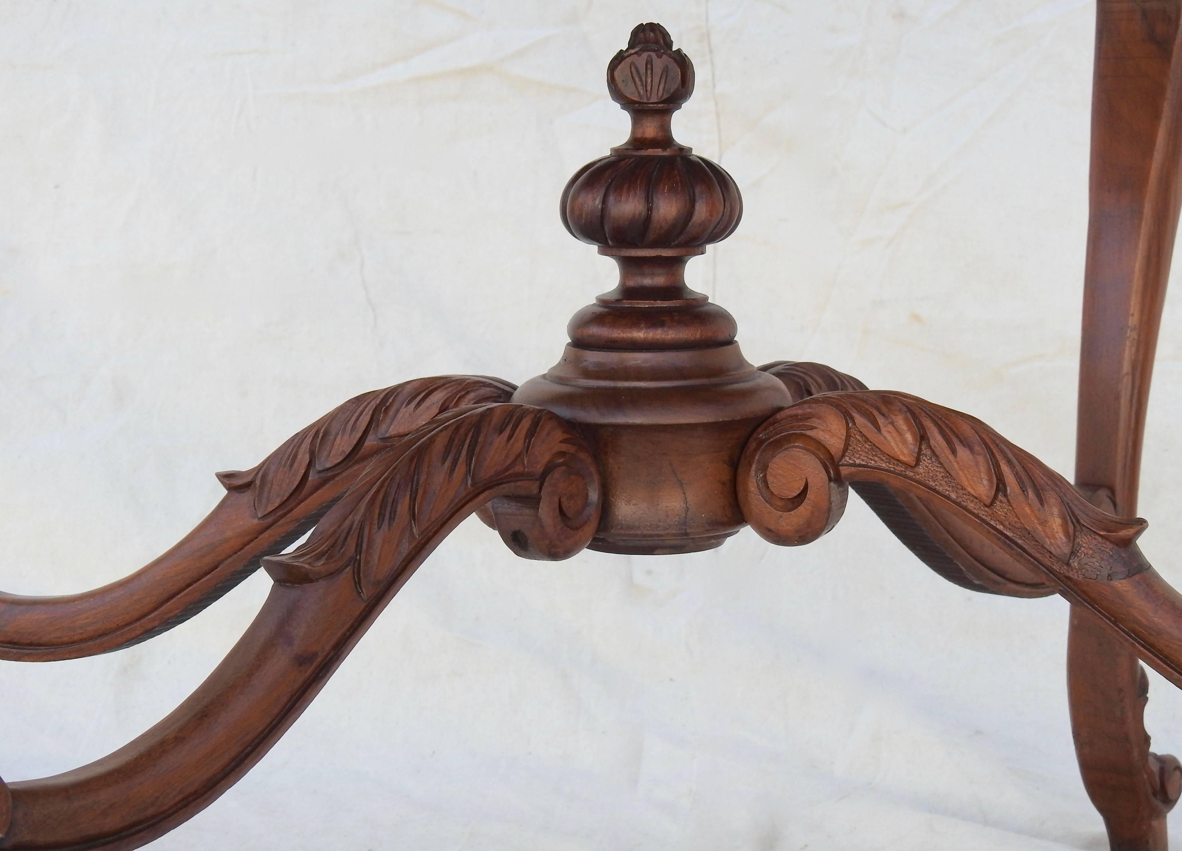 Hand-Crafted French Rococo Marble-Top Walnut Table For Sale