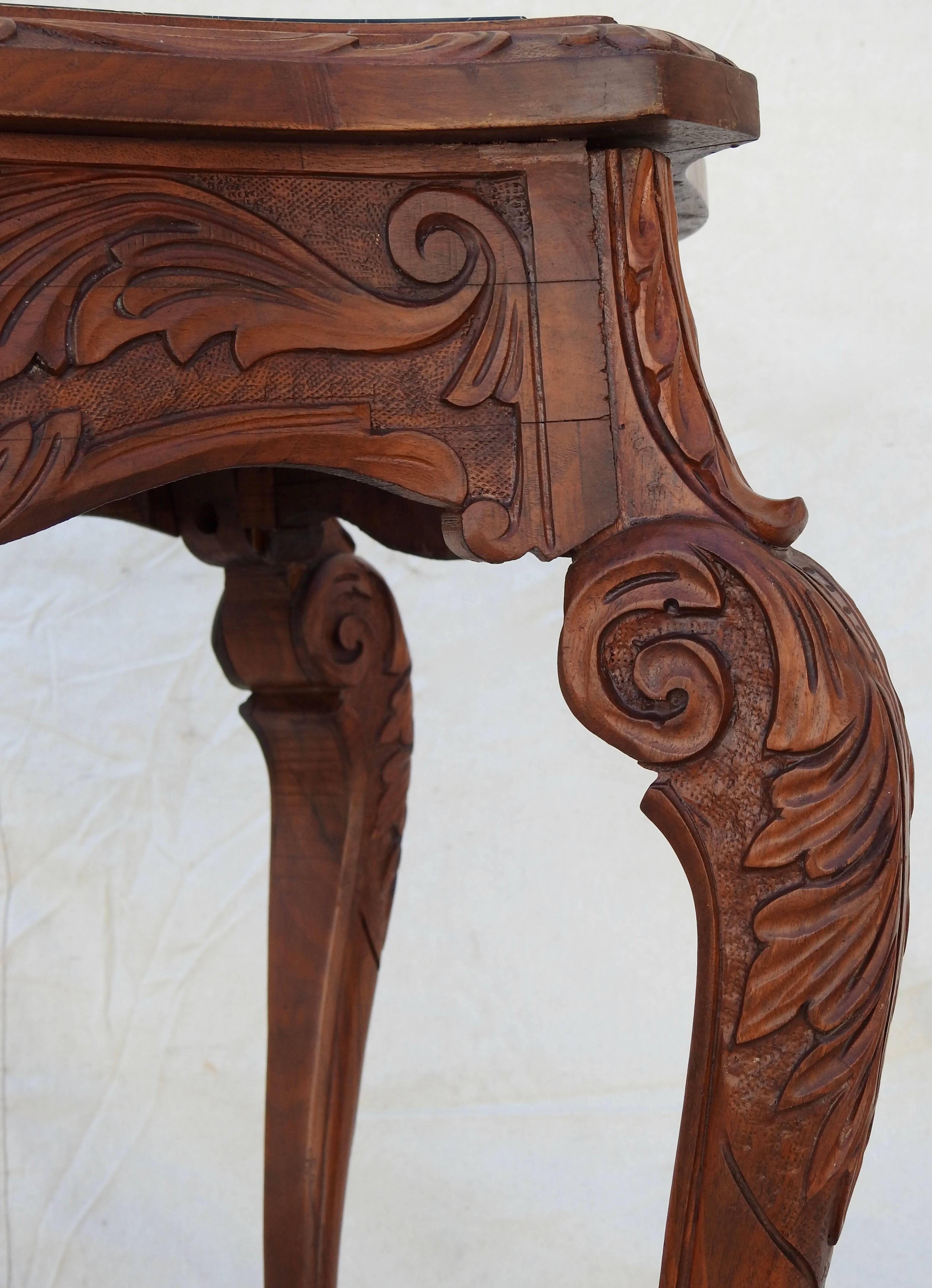 20th Century French Rococo Marble-Top Walnut Table For Sale