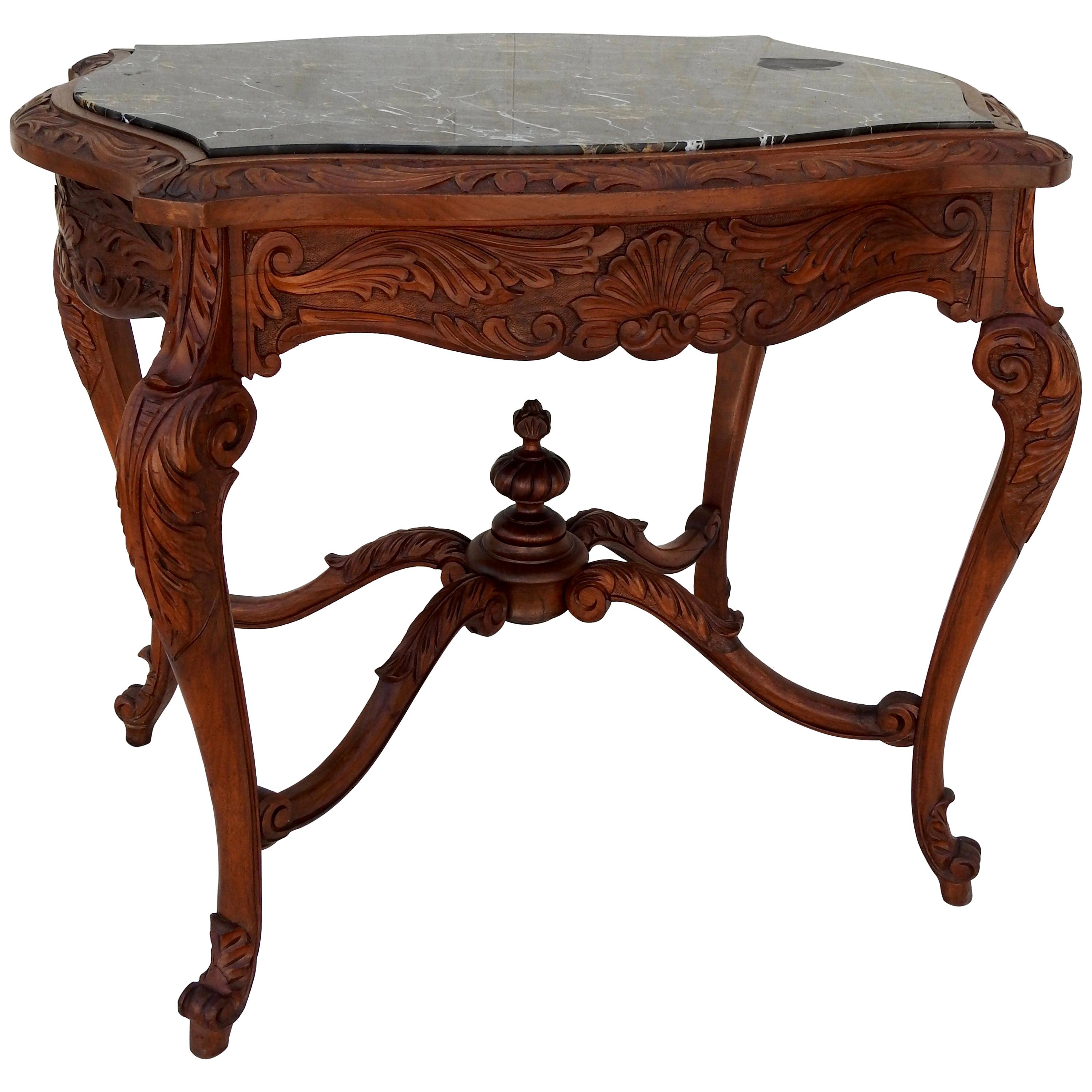 French Rococo Marble-Top Walnut Table For Sale