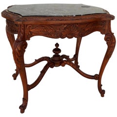 French Rococo Marble-Top Walnut Table