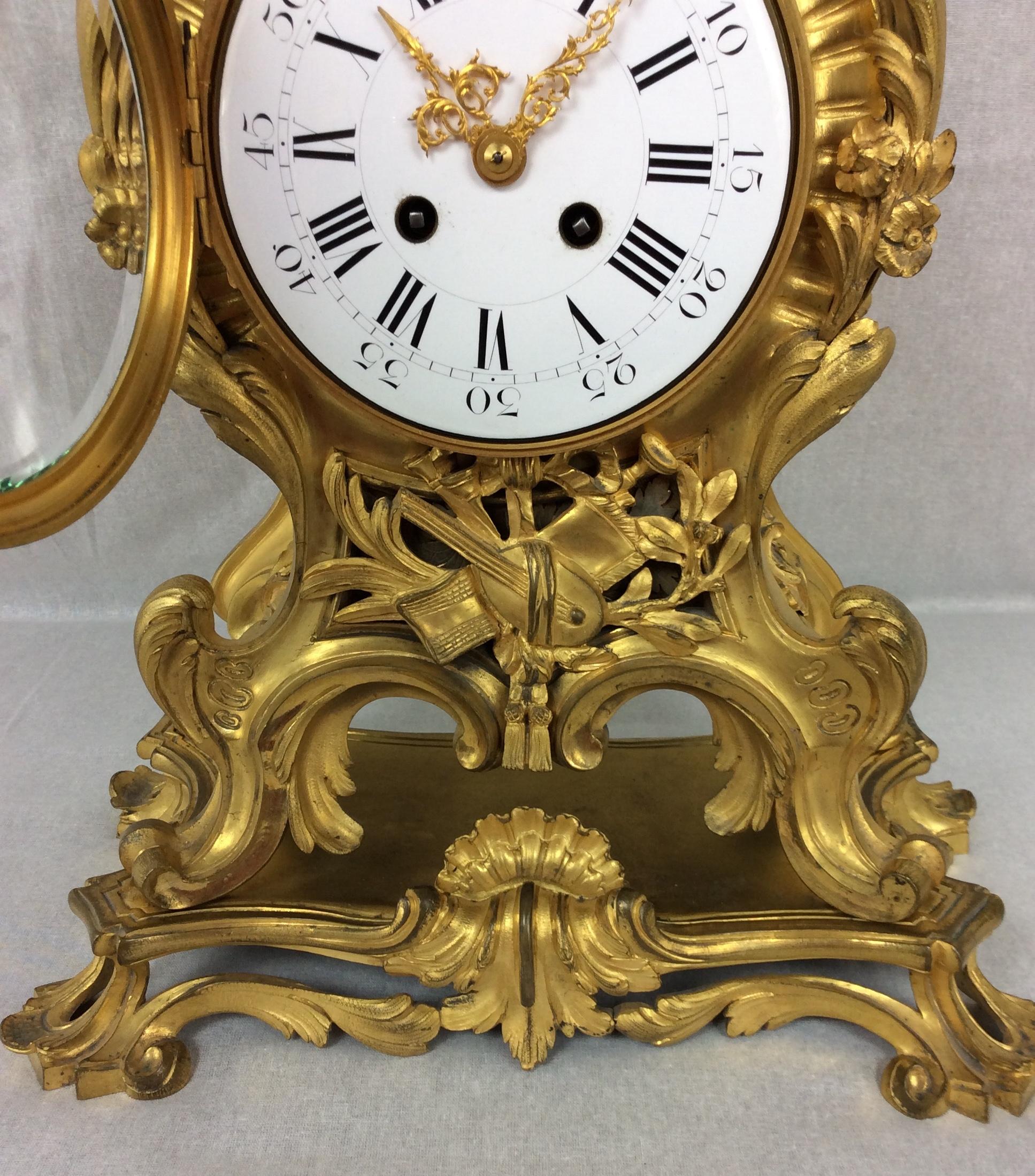 French Rococo Ormolu Mantel Clock Set After Meissonnier, Samuel Marti  For Sale 4