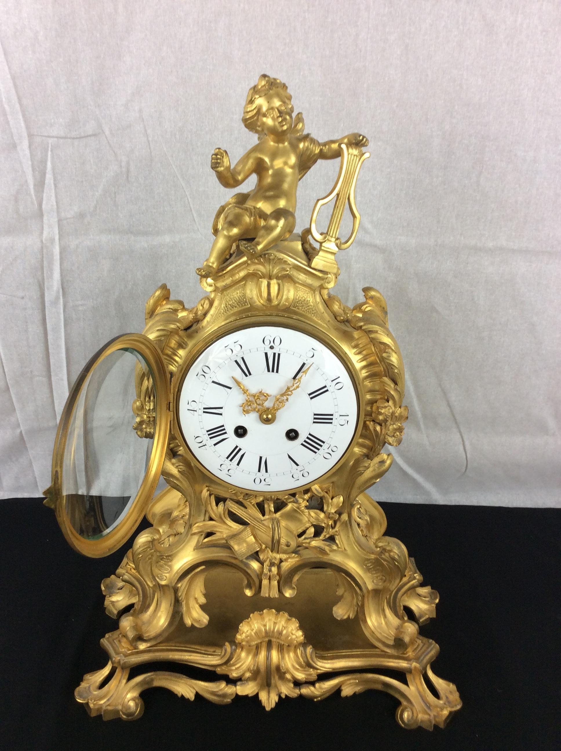 French Rococo Ormolu Mantel Clock Set After Meissonnier, Samuel Marti  For Sale 3