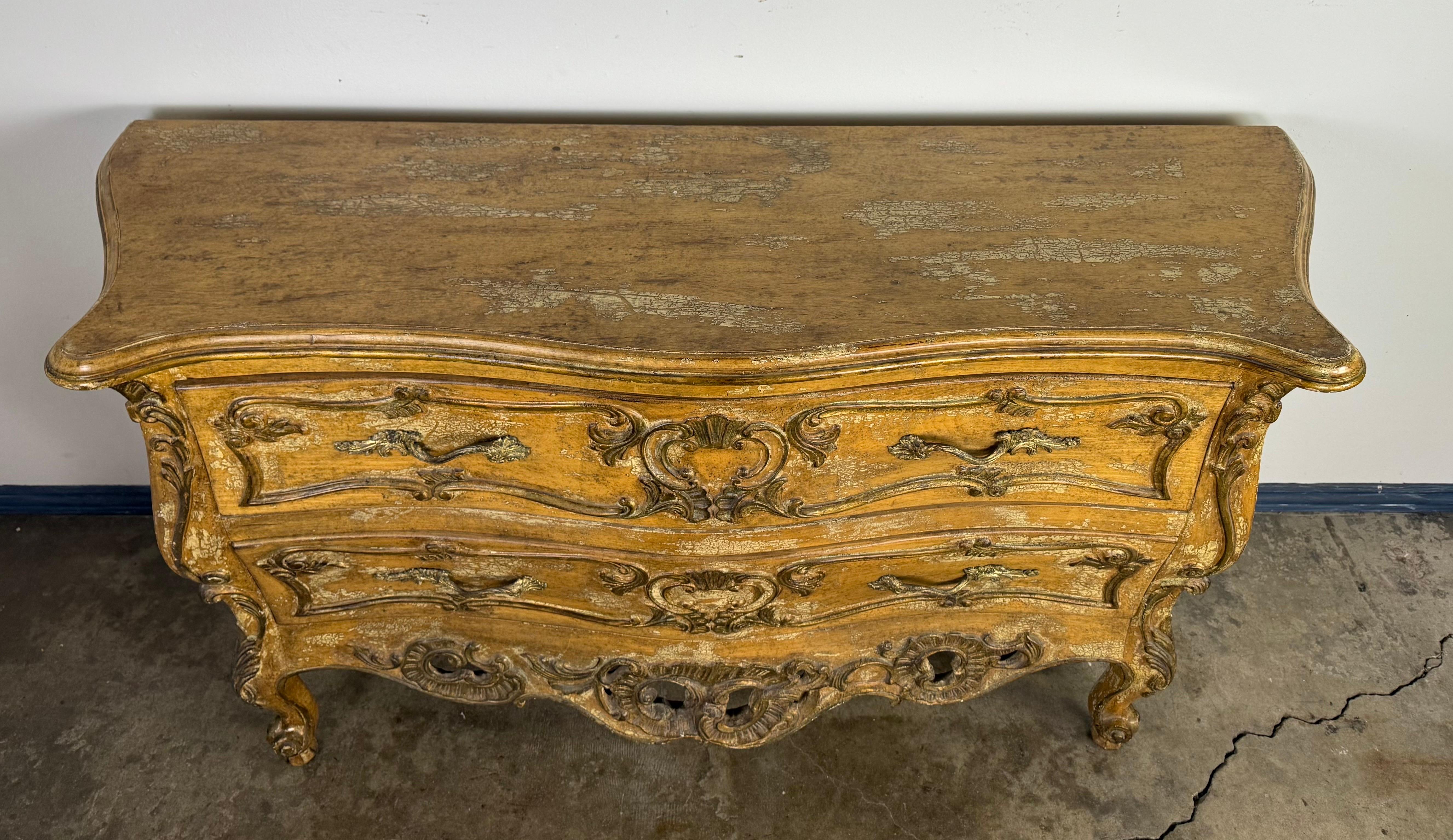 Hand-Crafted French Rococo Painted and Giltwood Commode For Sale