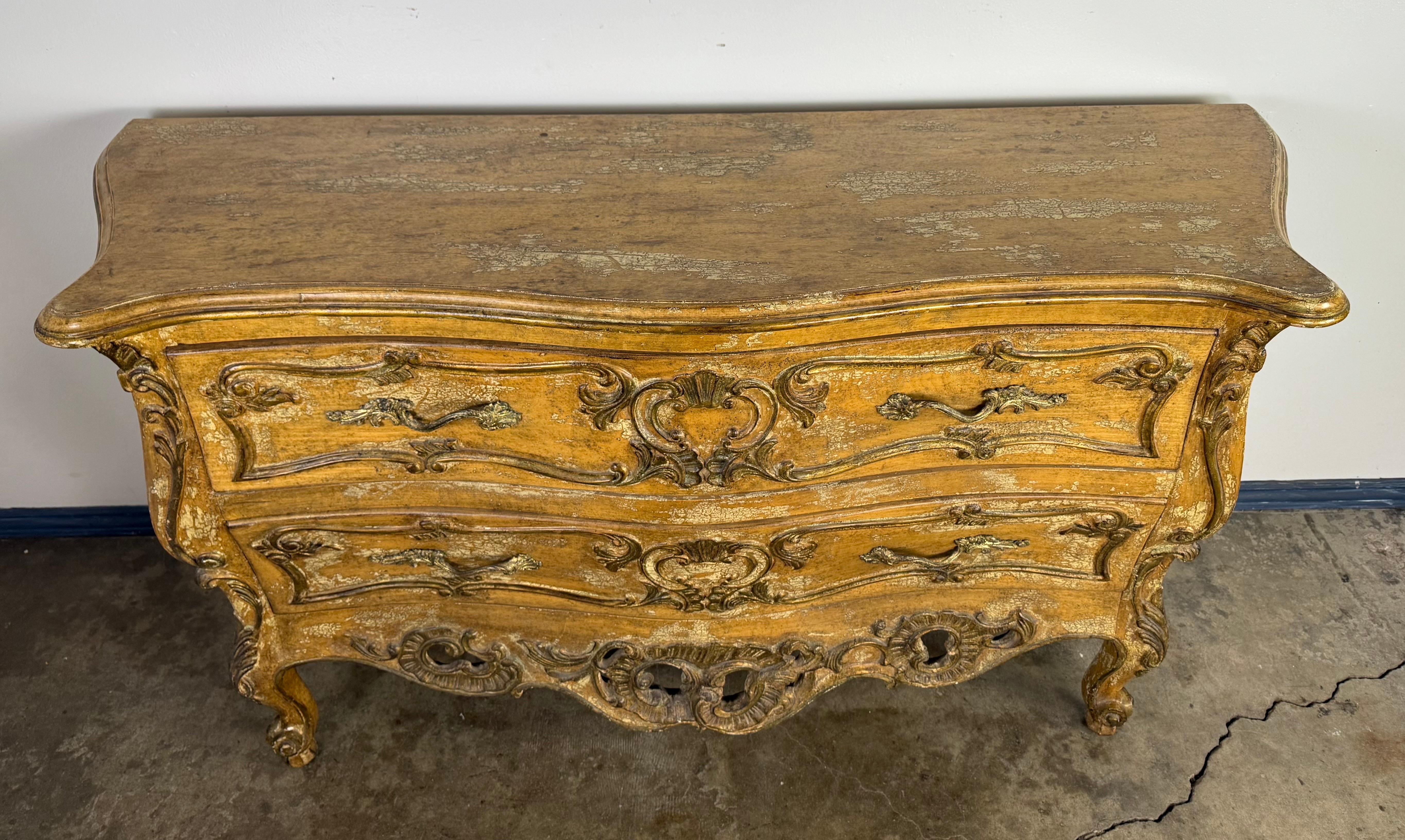 French Rococo Painted and Giltwood Commode In Distressed Condition For Sale In Los Angeles, CA