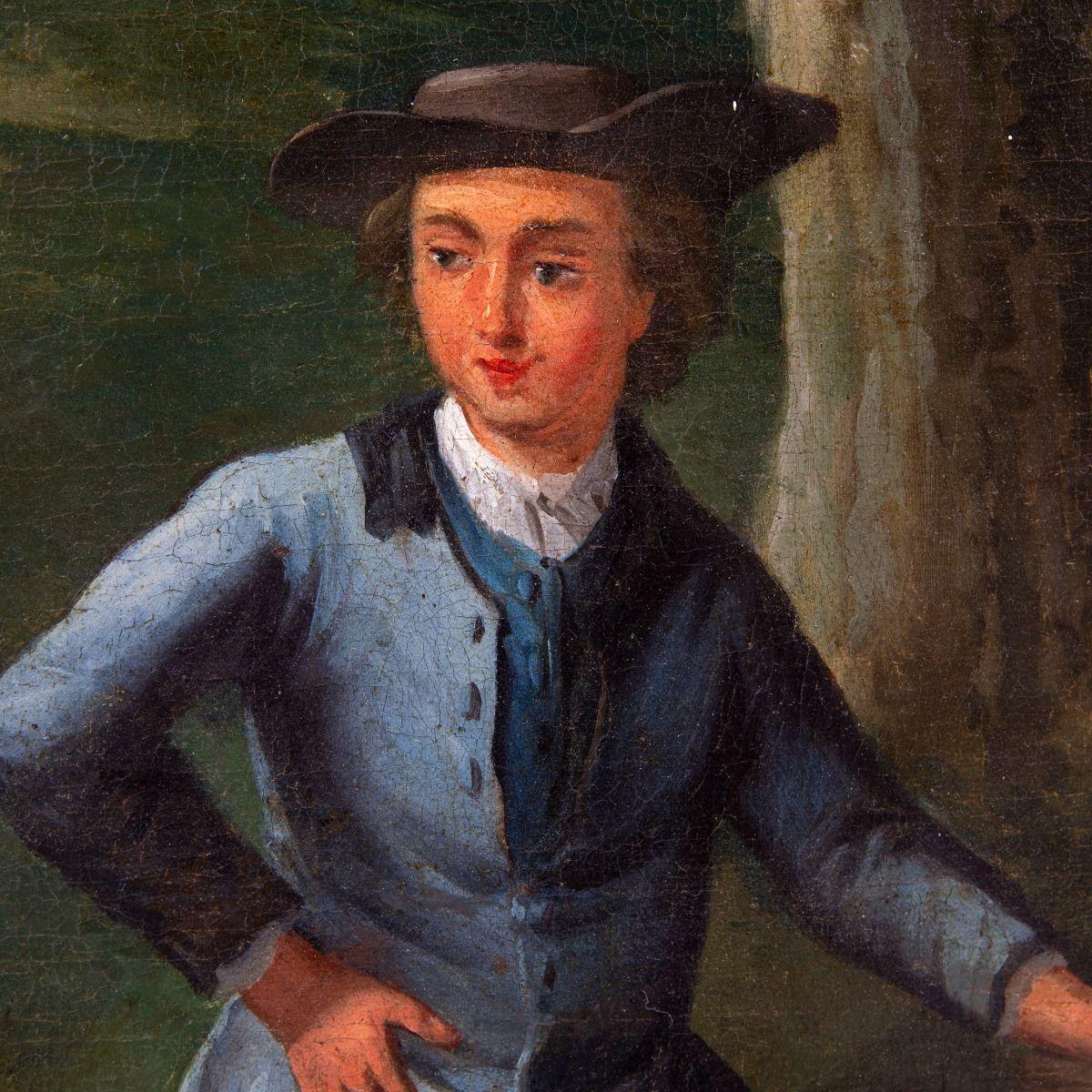Français Peinture rococo française - Homme et femme en conversation
