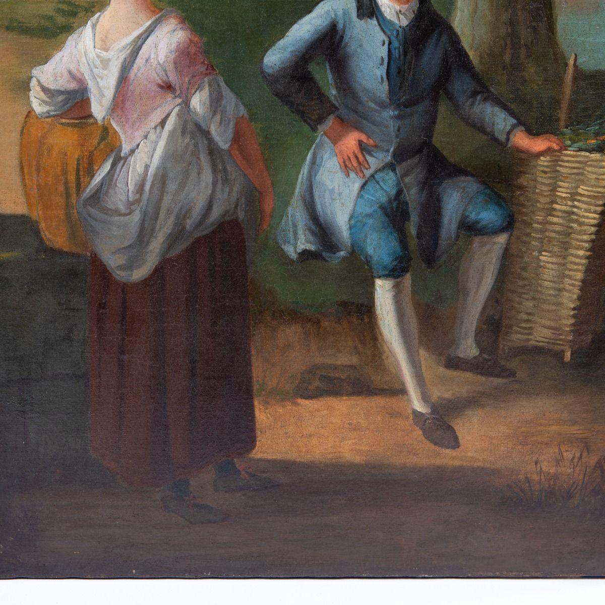 Peinture rococo française - Homme et femme en conversation Bon état à Kastrup, DK