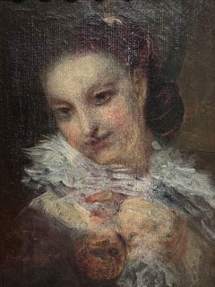 18th Century French Rococo Period Portrait of Women Oil Painting on Canvas
