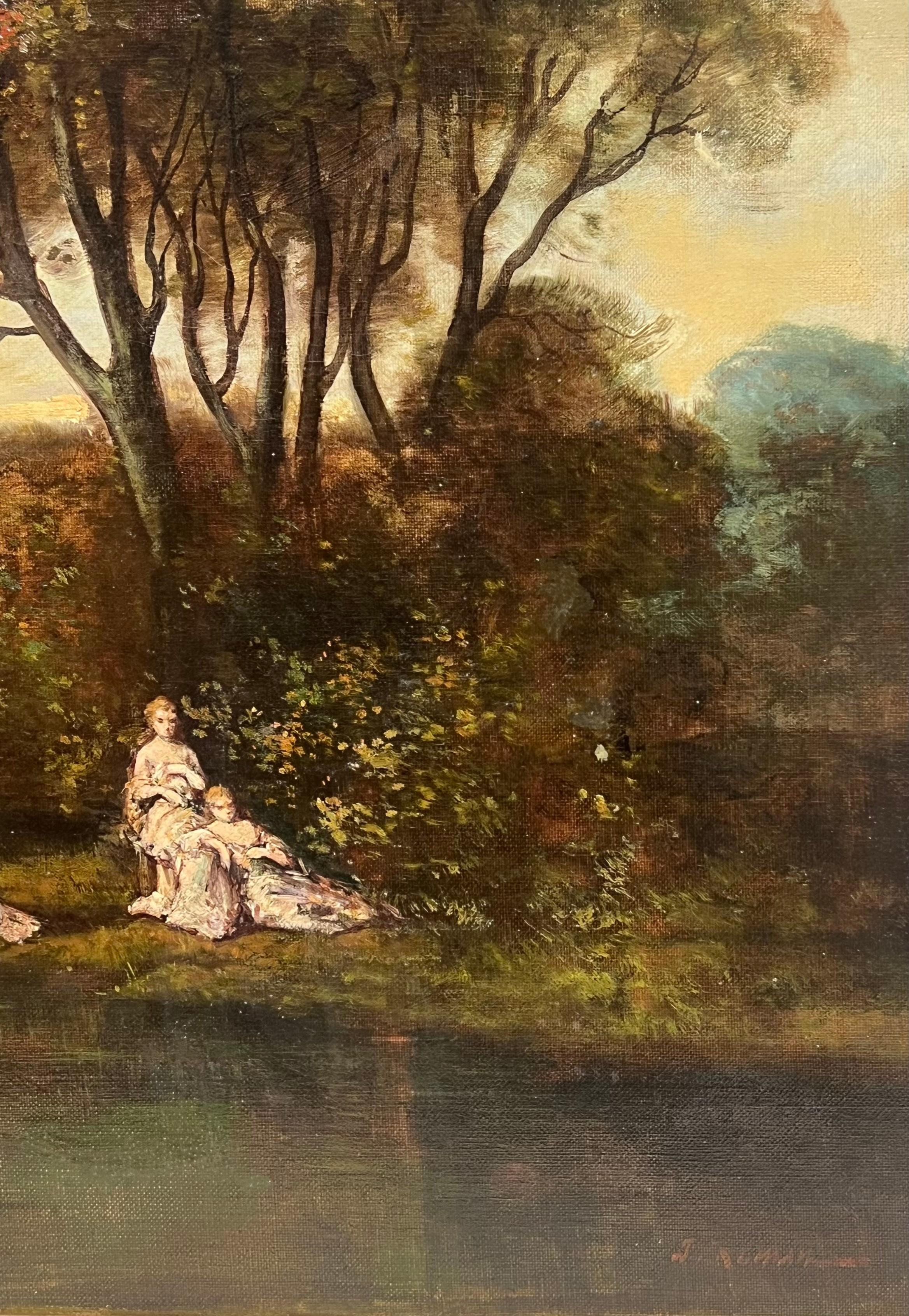 Riverside Gathering
Scuola French Rococo, 19° secolo
firmato in modo indistinto nell'angolo anteriore inferiore
olio su tela, incorniciato
Incorniciato: 26 x 34 pollici
Tela: 24 x 32 pollici
Provenienza: collezione privata, Francia
Condit: vecchie