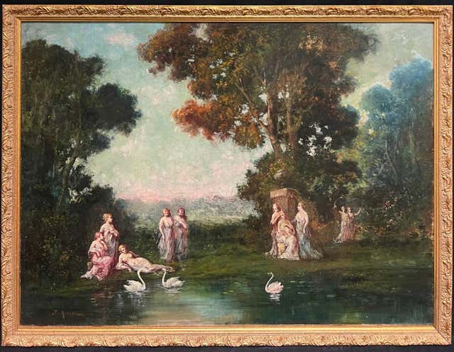 French Rococo - Antique French Oil Classical Figures in a Romantic ...
