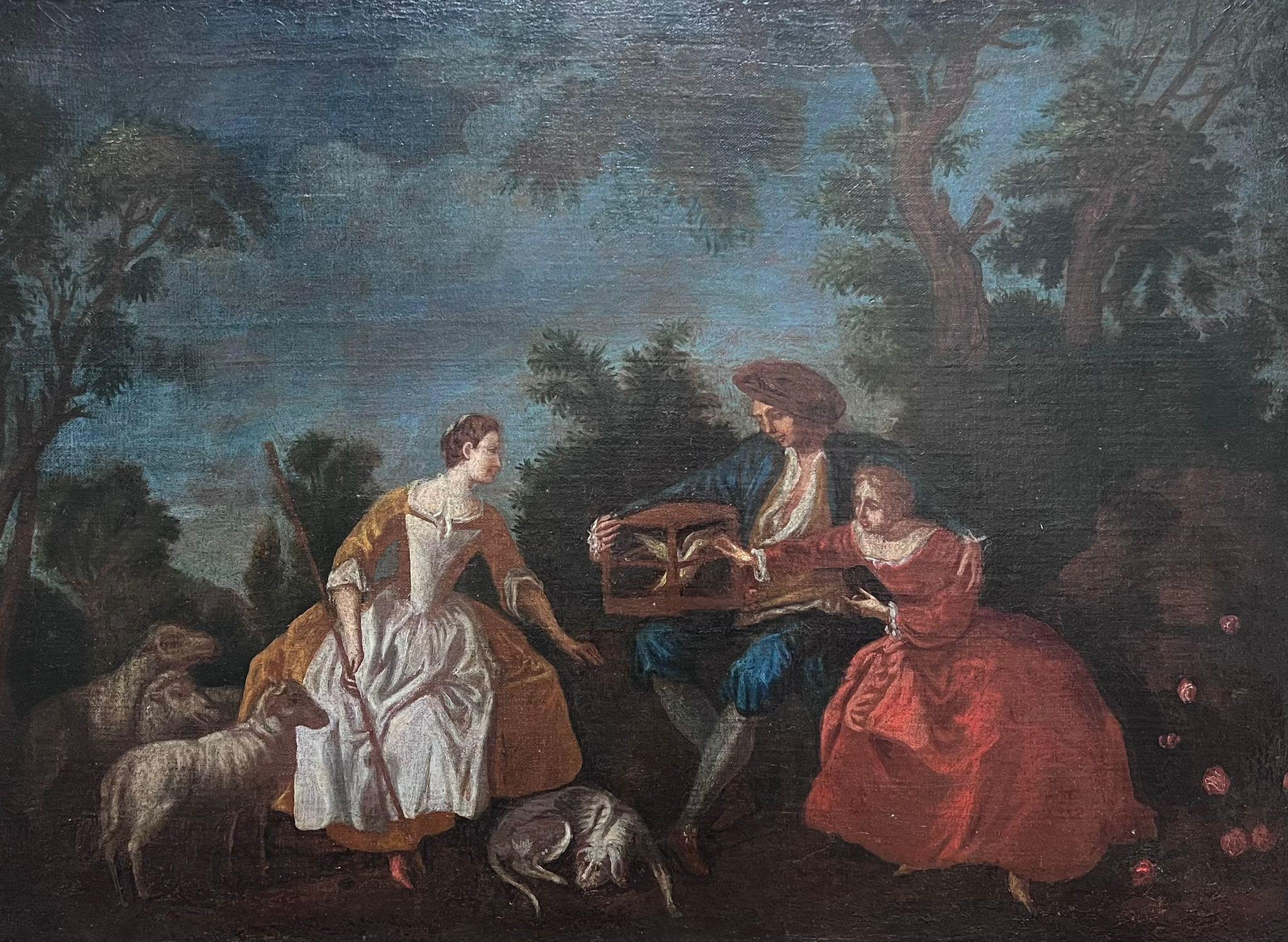 Pittura ad olio di grandi dimensioni del XVIII secolo, French Rococo, Eleg e figure nel parco - Painting di Unknown