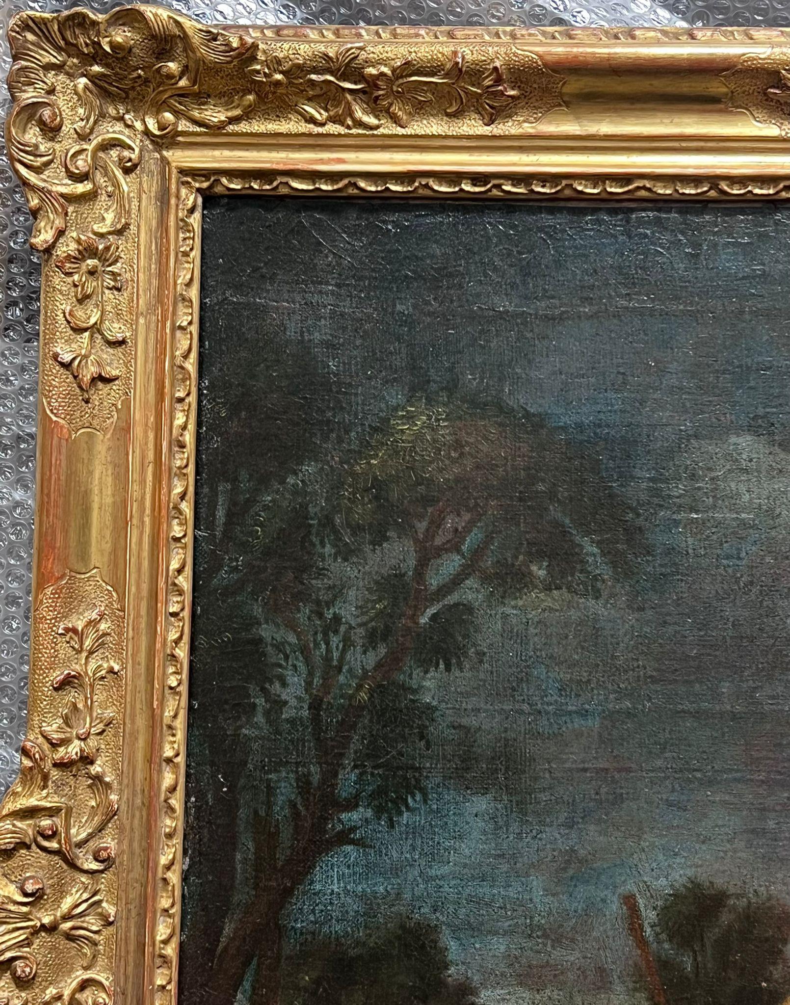Pittura ad olio di grandi dimensioni del XVIII secolo, French Rococo, Eleg e figure nel parco - Landscape Painting Grigio di Unknown