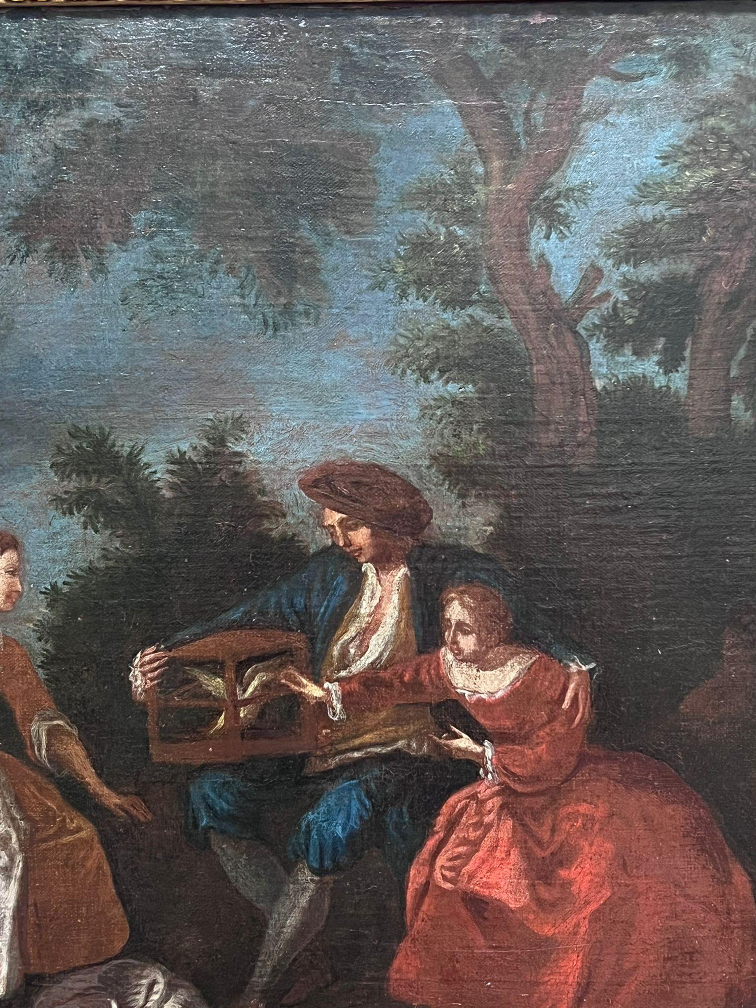 Pittura ad olio di grandi dimensioni del XVIII secolo, French Rococo, Eleg e figure nel parco 1