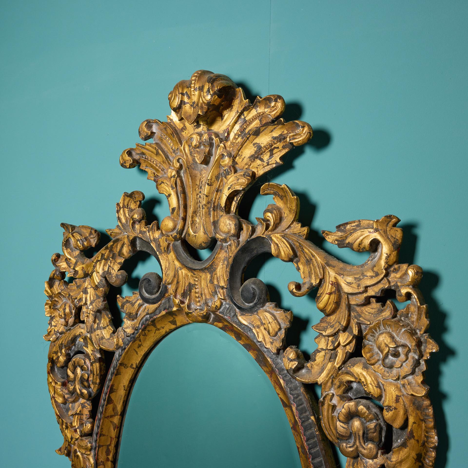 French Rococo Parcel Gilt Oval Wall Mirror For Sale 1