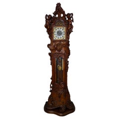 French Rococo Revival Carved Wooden Grandfather Clock with Cherubs