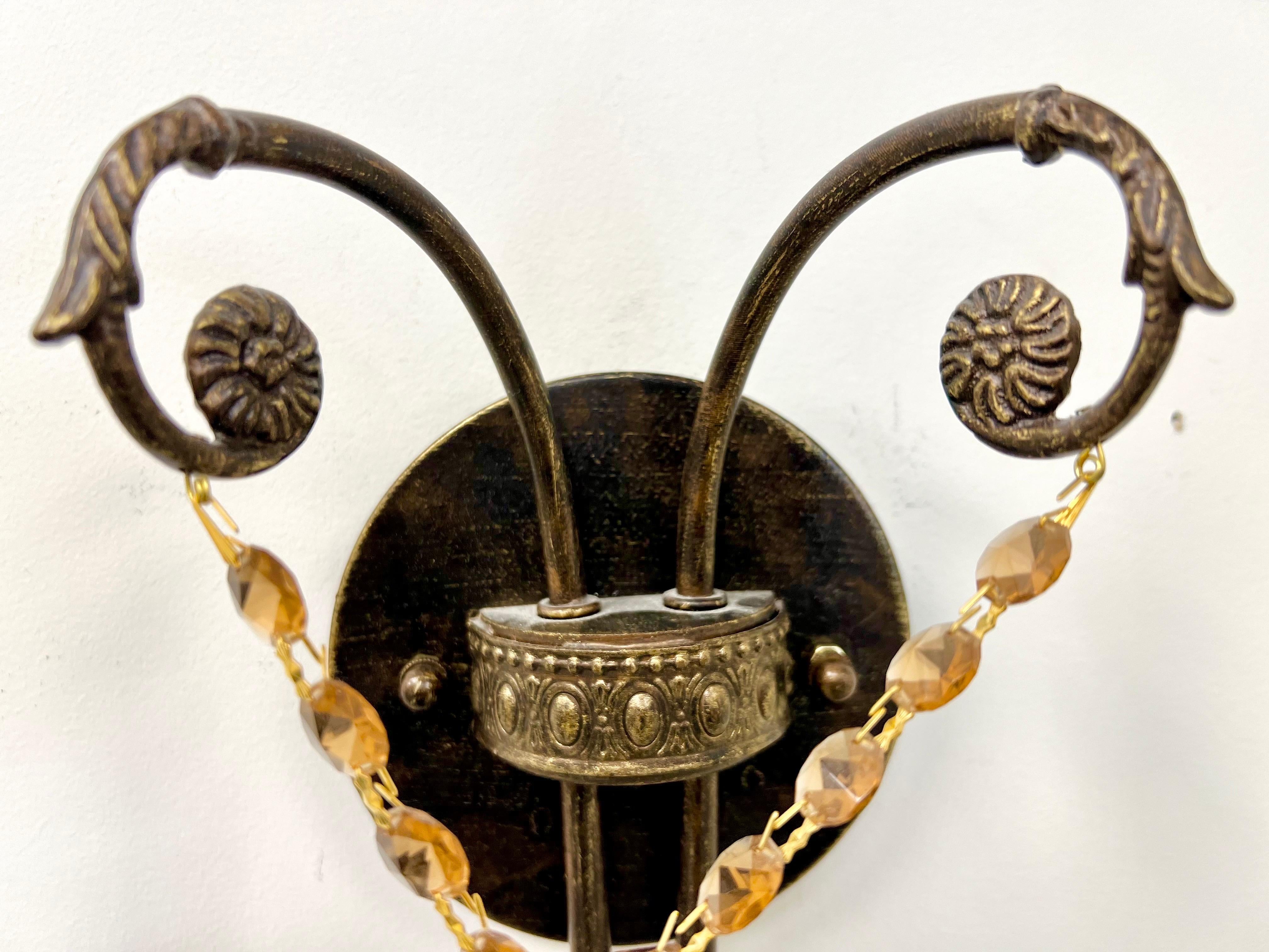 Scontrino da parete French Rococo Revival in metallo fuso bronzato con cristallo d'ambra, set di 4 pezzi in vendita 4