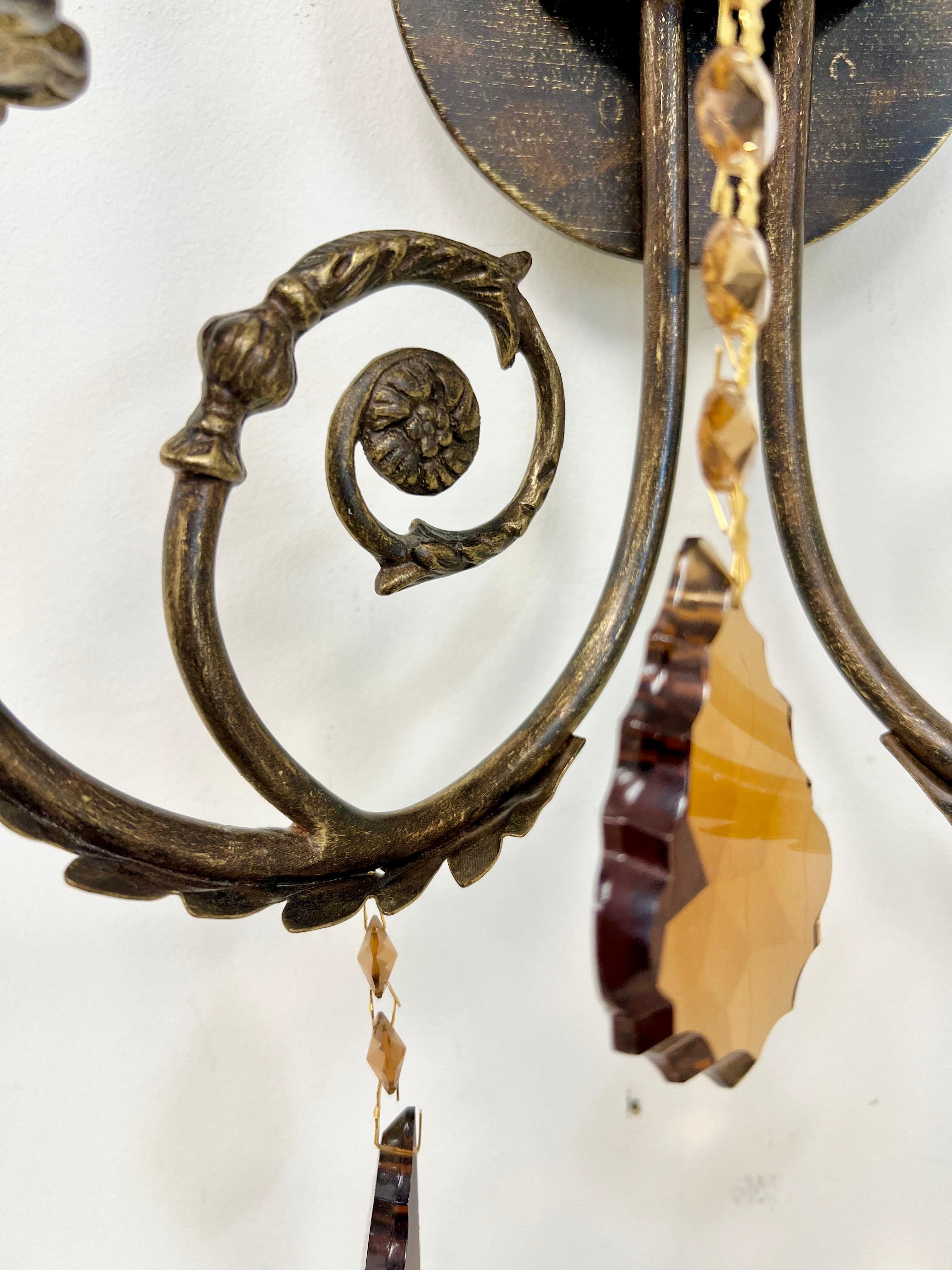 Scontrino da parete French Rococo Revival in metallo fuso bronzato con cristallo d'ambra, set di 4 pezzi in vendita 5