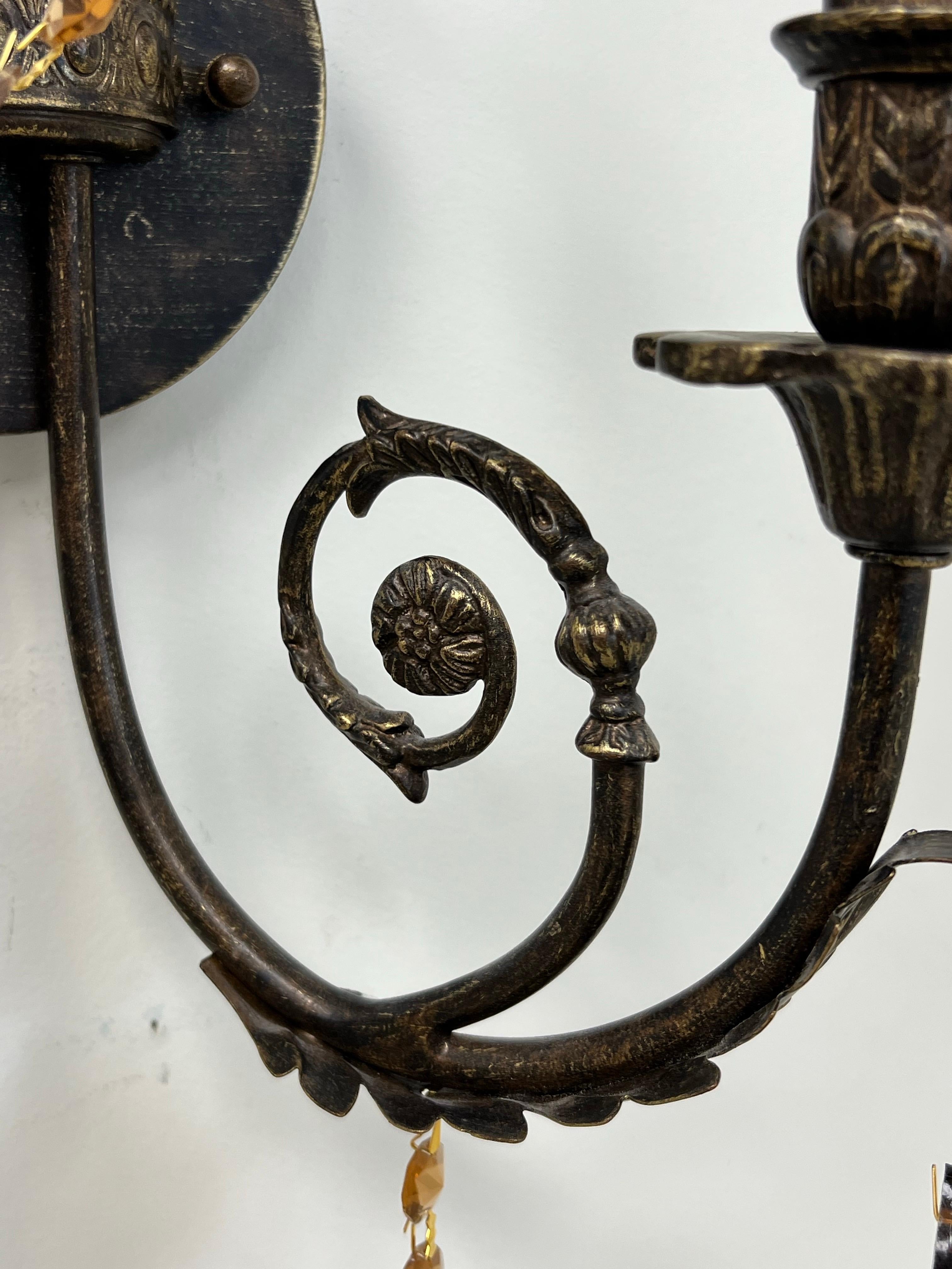 Scontrino da parete French Rococo Revival in metallo fuso bronzato con cristallo d'ambra, set di 4 pezzi in vendita 6