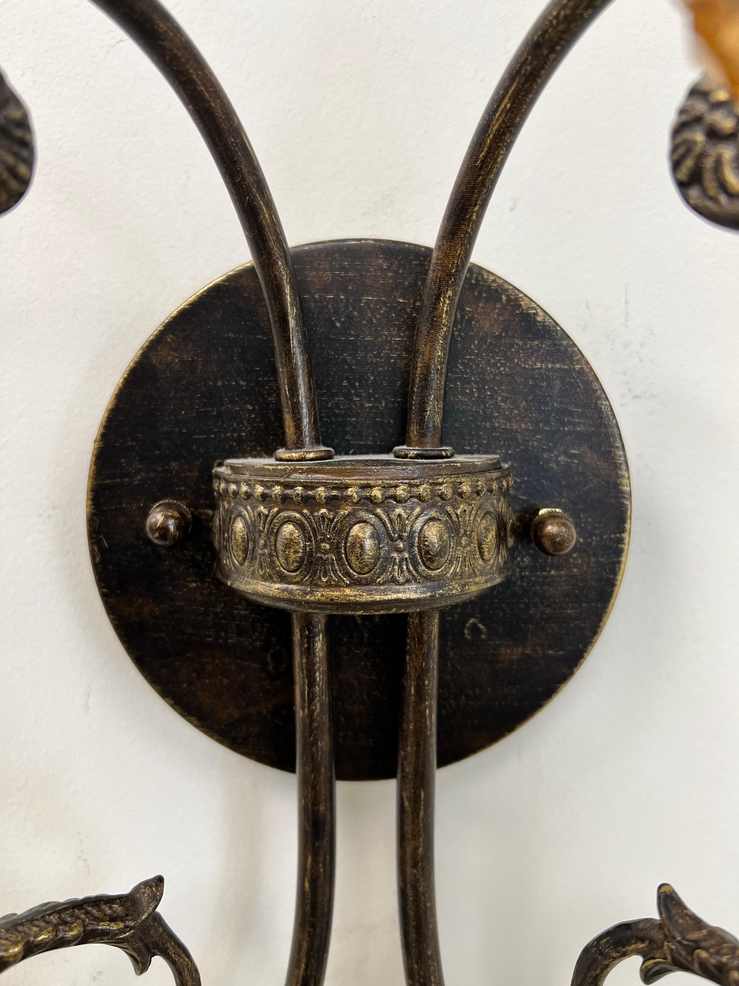 Scontrino da parete French Rococo Revival in metallo fuso bronzato con cristallo d'ambra, set di 4 pezzi in vendita 7