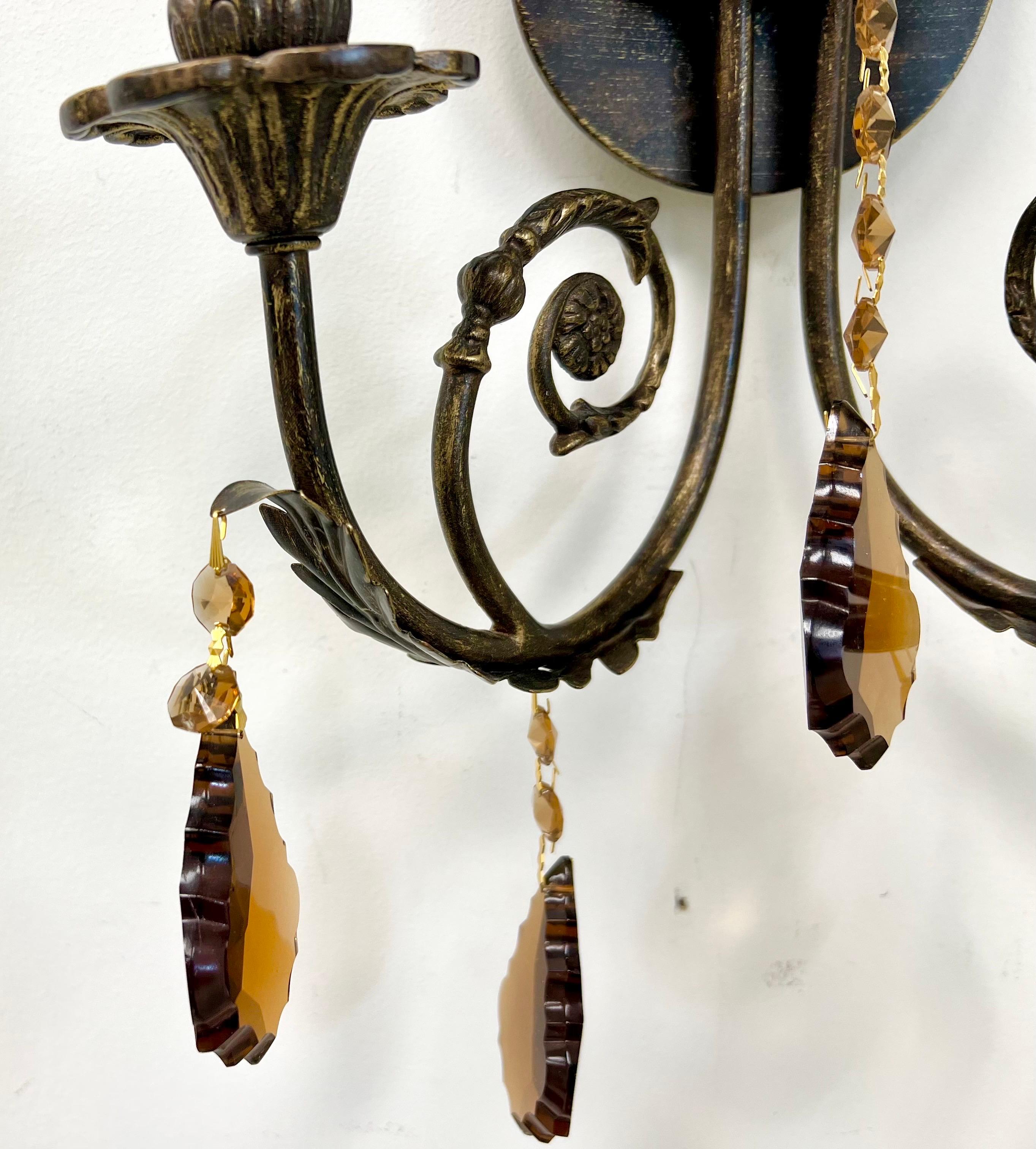 Scontrino da parete French Rococo Revival in metallo fuso bronzato con cristallo d'ambra, set di 4 pezzi in vendita 3