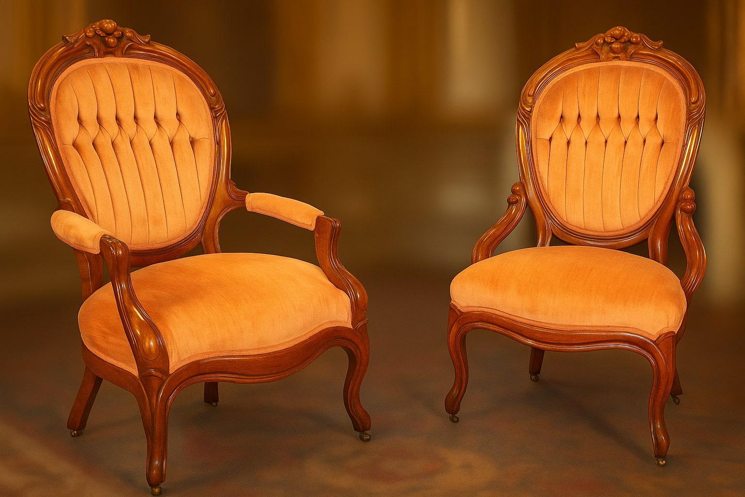 Add an air of regal charm to your interior with this stunning set of French Rococo Revival chairs — an exquisite blend of craftsmanship, comfort, and decorative artistry.

Set includes:
One Gentleman’s Armchair – generous, commanding, and richly