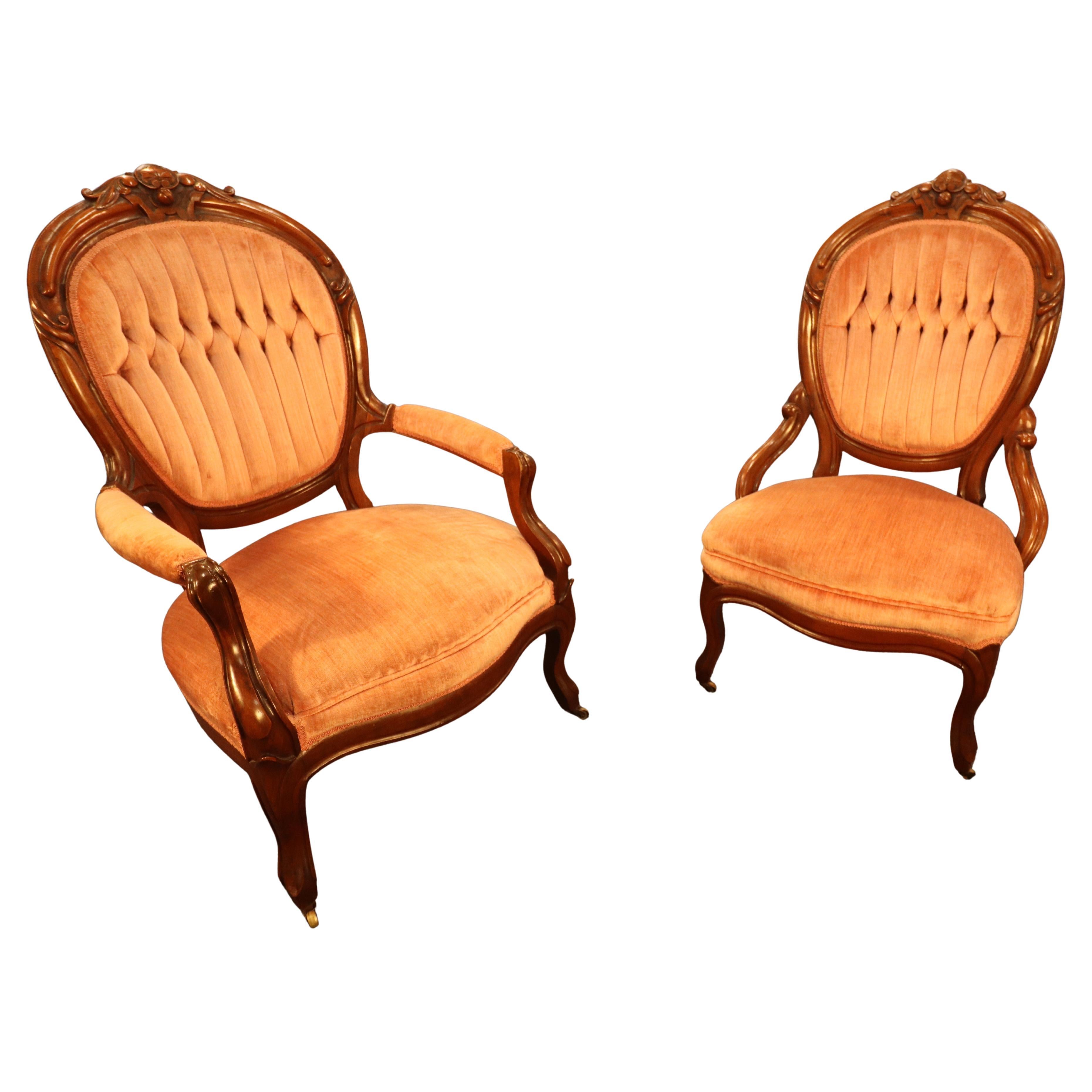 French Rococo Revival "Gentleman and lady's" chairs For Sale