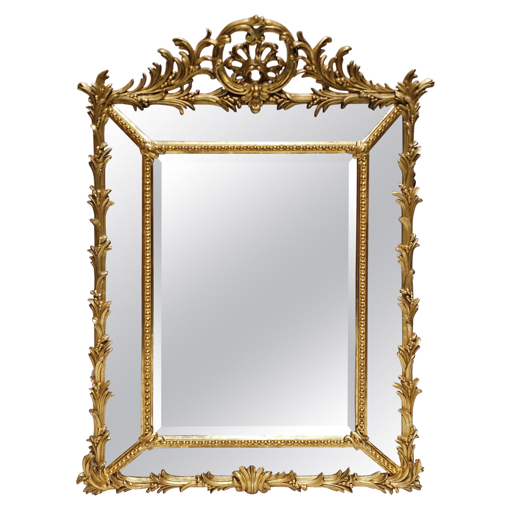 French Rococo Revival Giltwood Border Glass Mirror For Sale