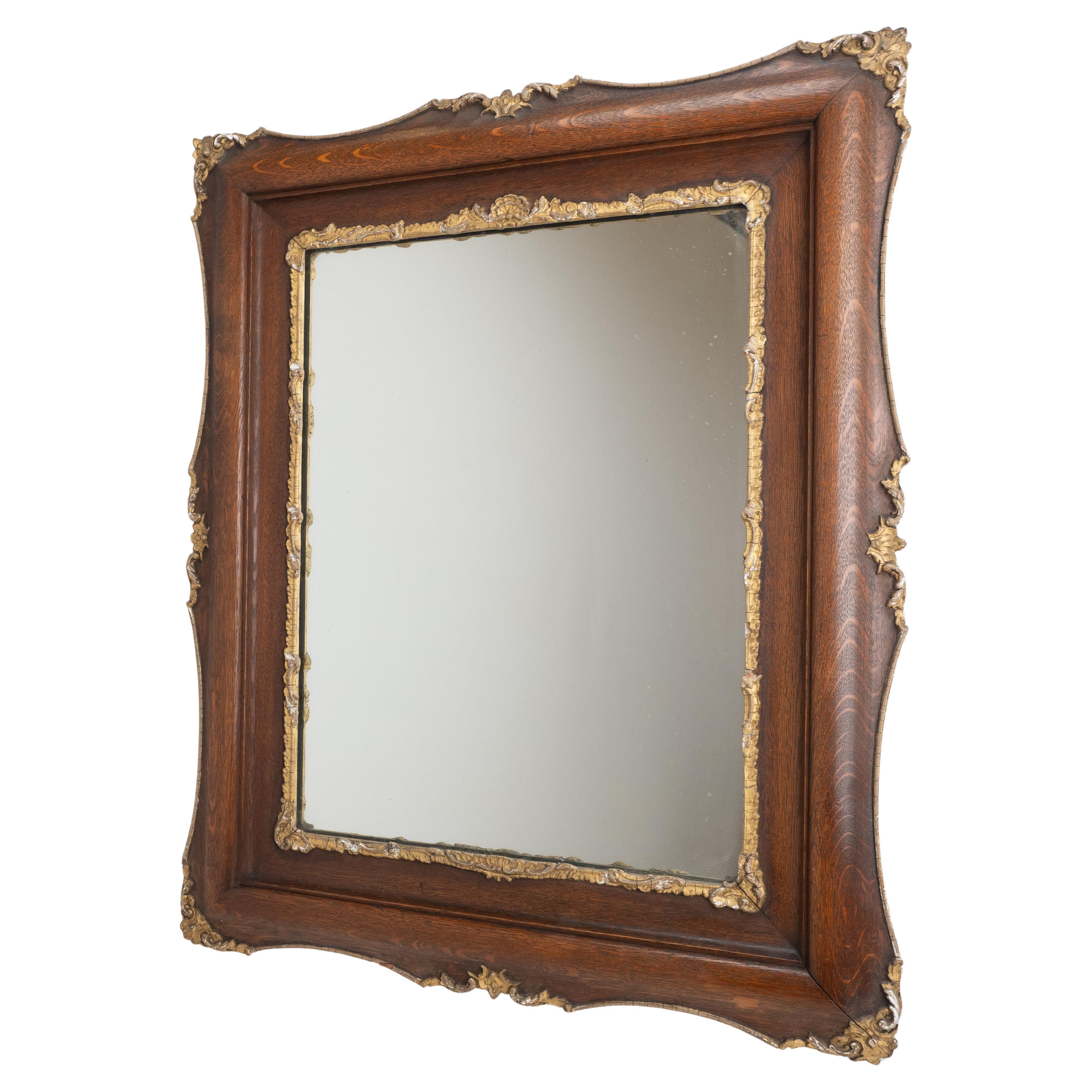 French Rococo Revival Oak and Gilt Gesso Wall Mirror Circa 1880 (c19th Louis XV)