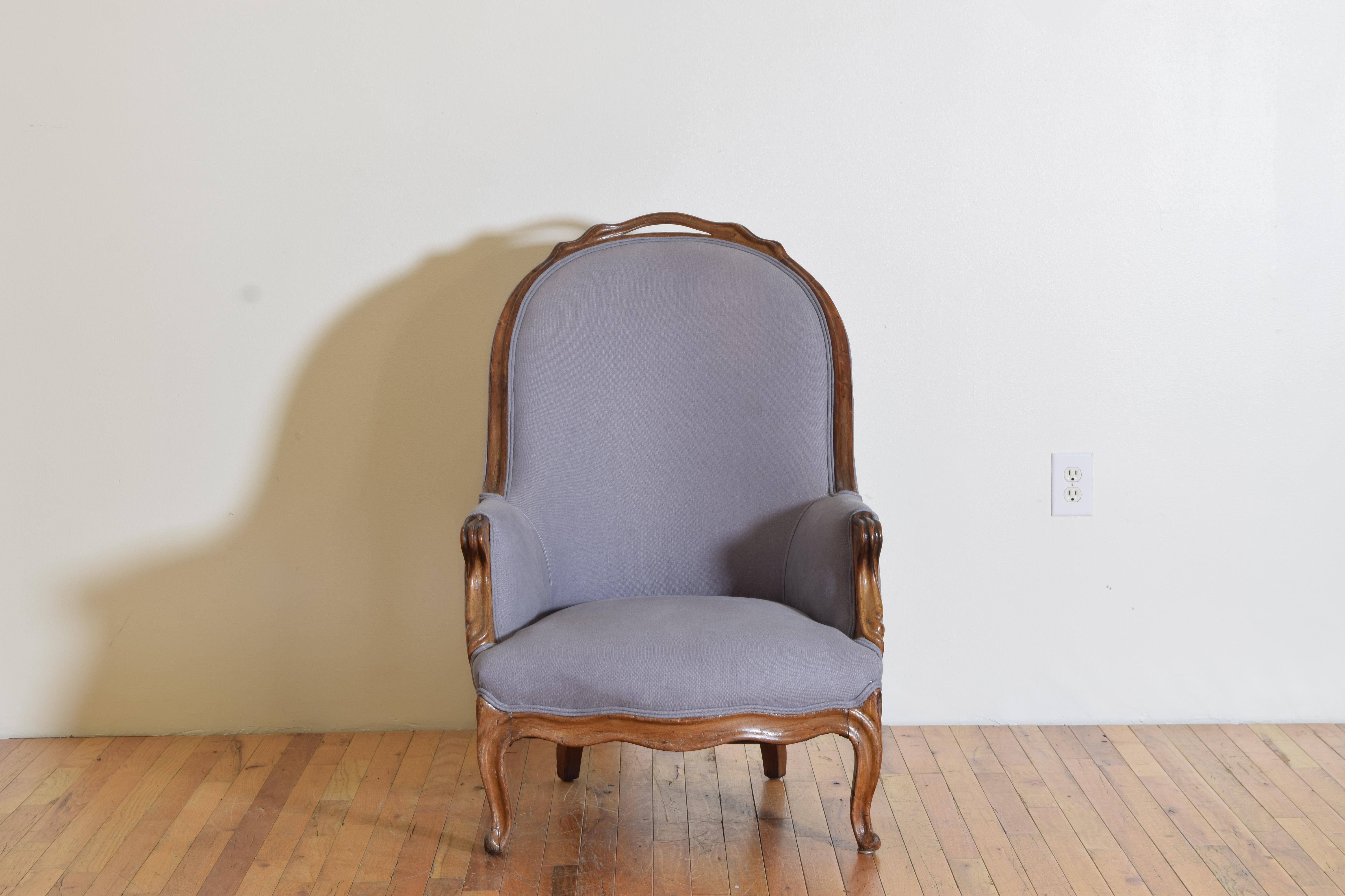 Late 19th Century French Rococo Revival Period Light Walnut Slipper Chair, Last Quarter, 19th Cen