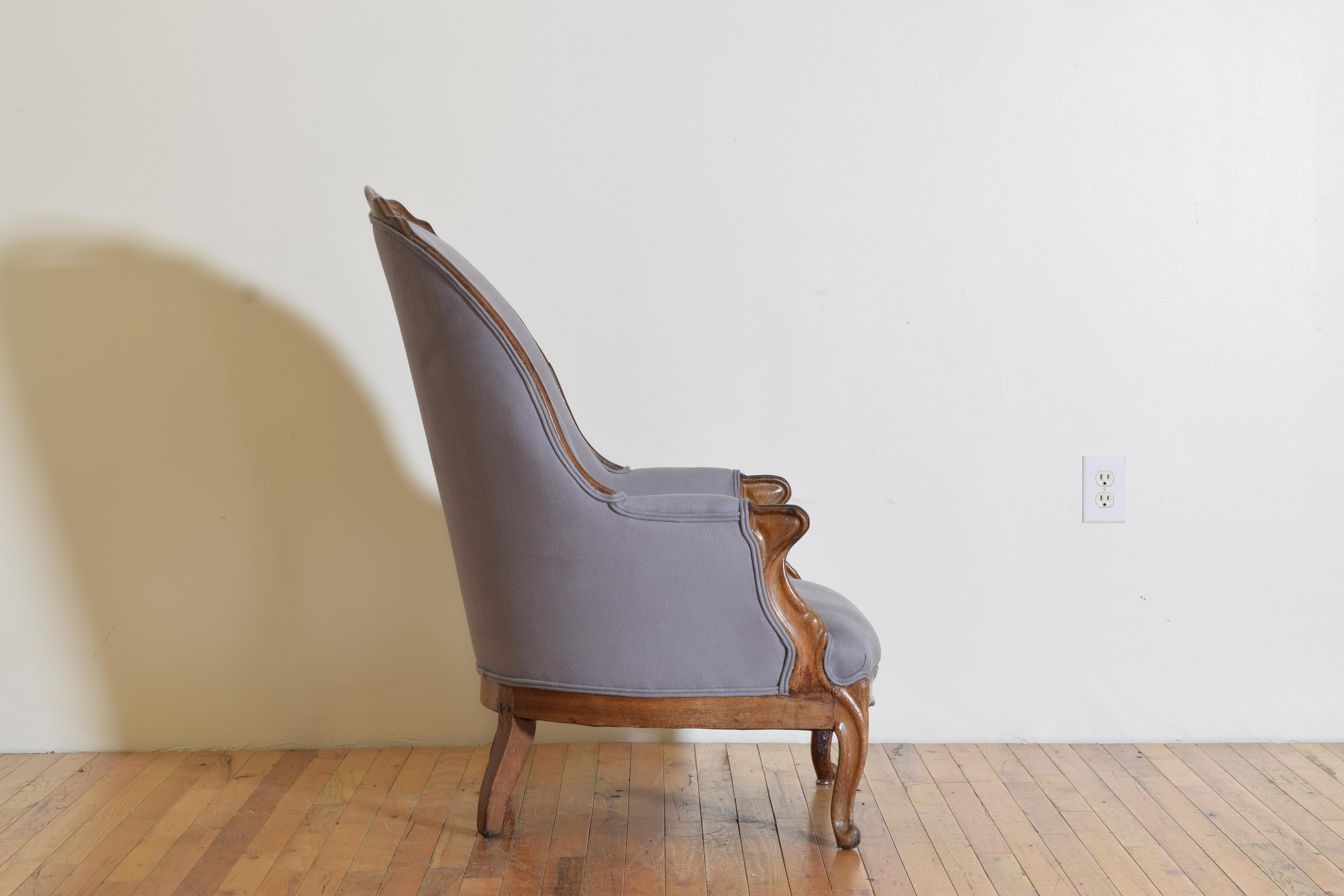 French Rococo Revival Period Light Walnut Slipper Chair, Last Quarter, 19th Cen 1