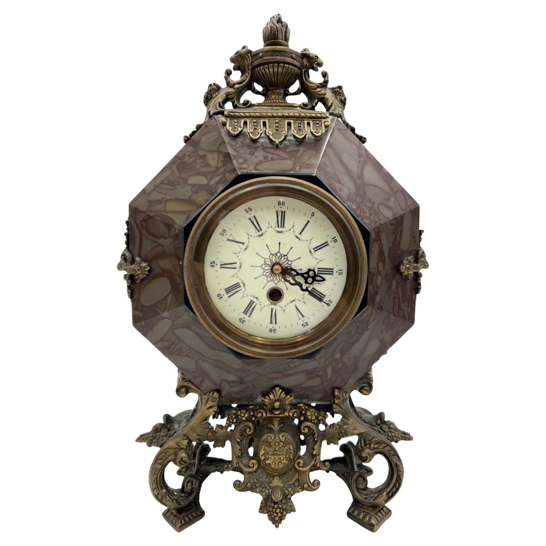French Rococo Revival Marble Mantle Clock, Late 19th Century For Sale