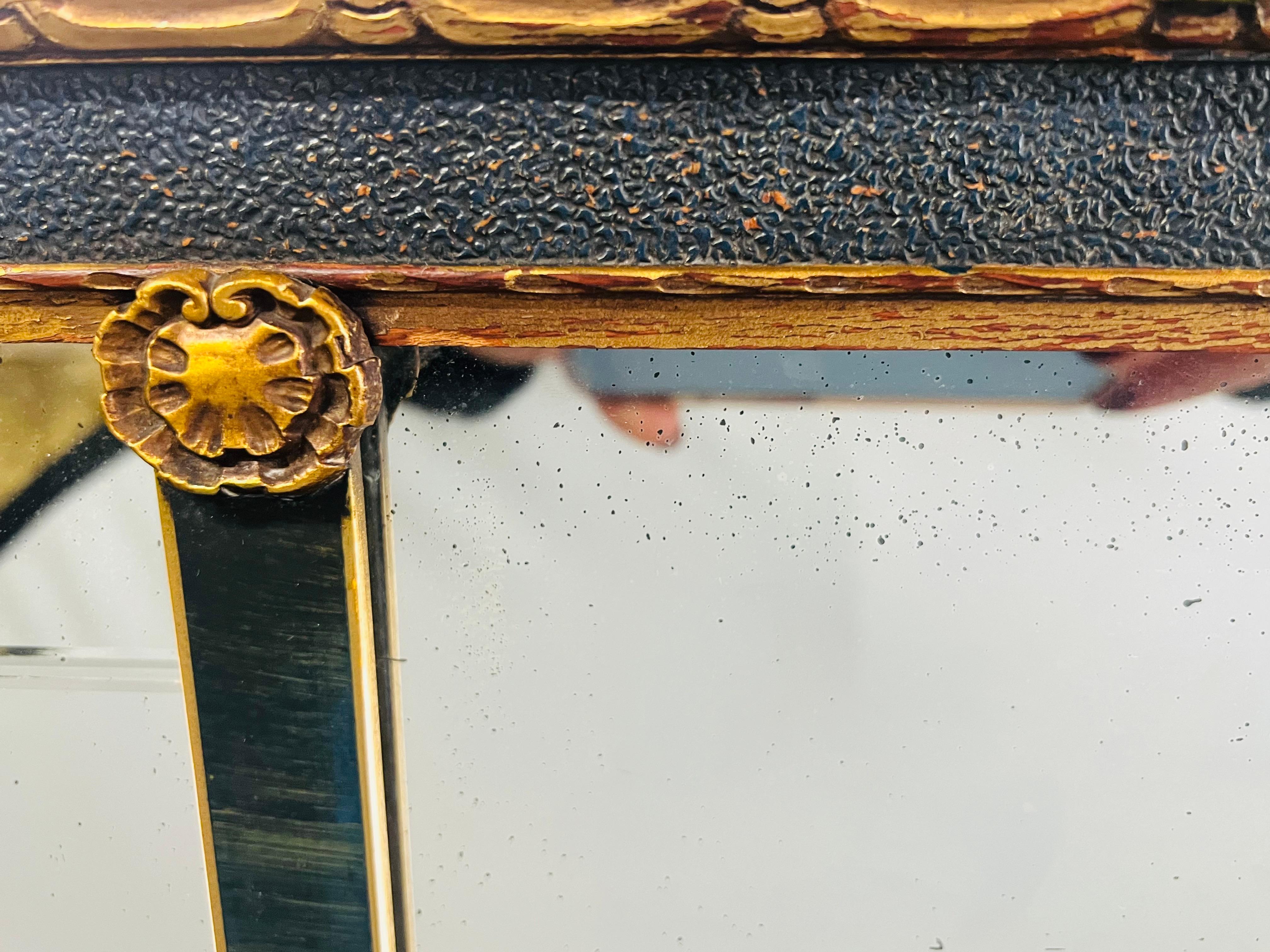 French Rococo Revival w Art Deco Flair Gilt & Ebony Three-Panel Mantel Mirror 7