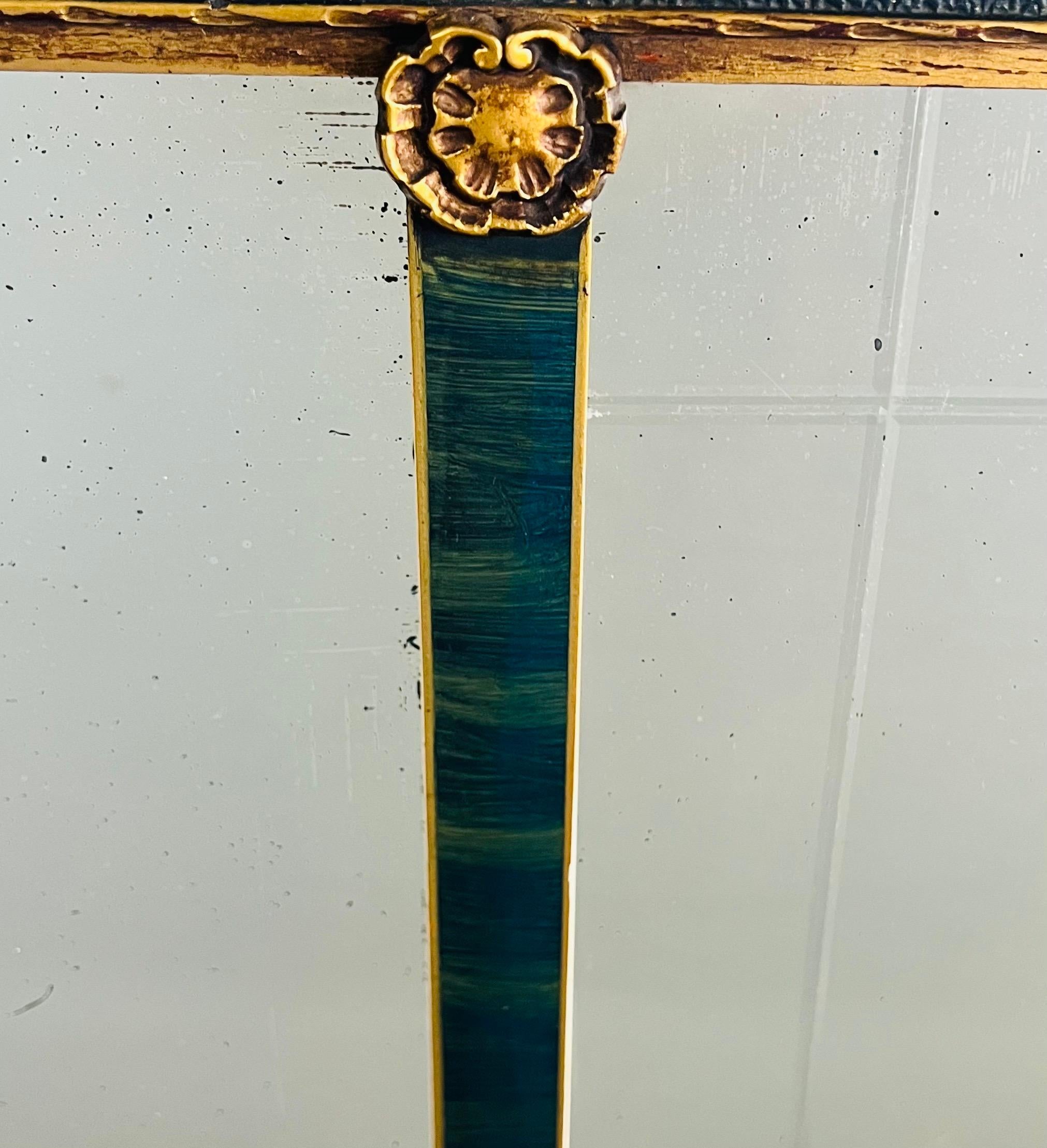 French Rococo Revival w Art Deco Flair Gilt & Ebony Three-Panel Mantel Mirror 9