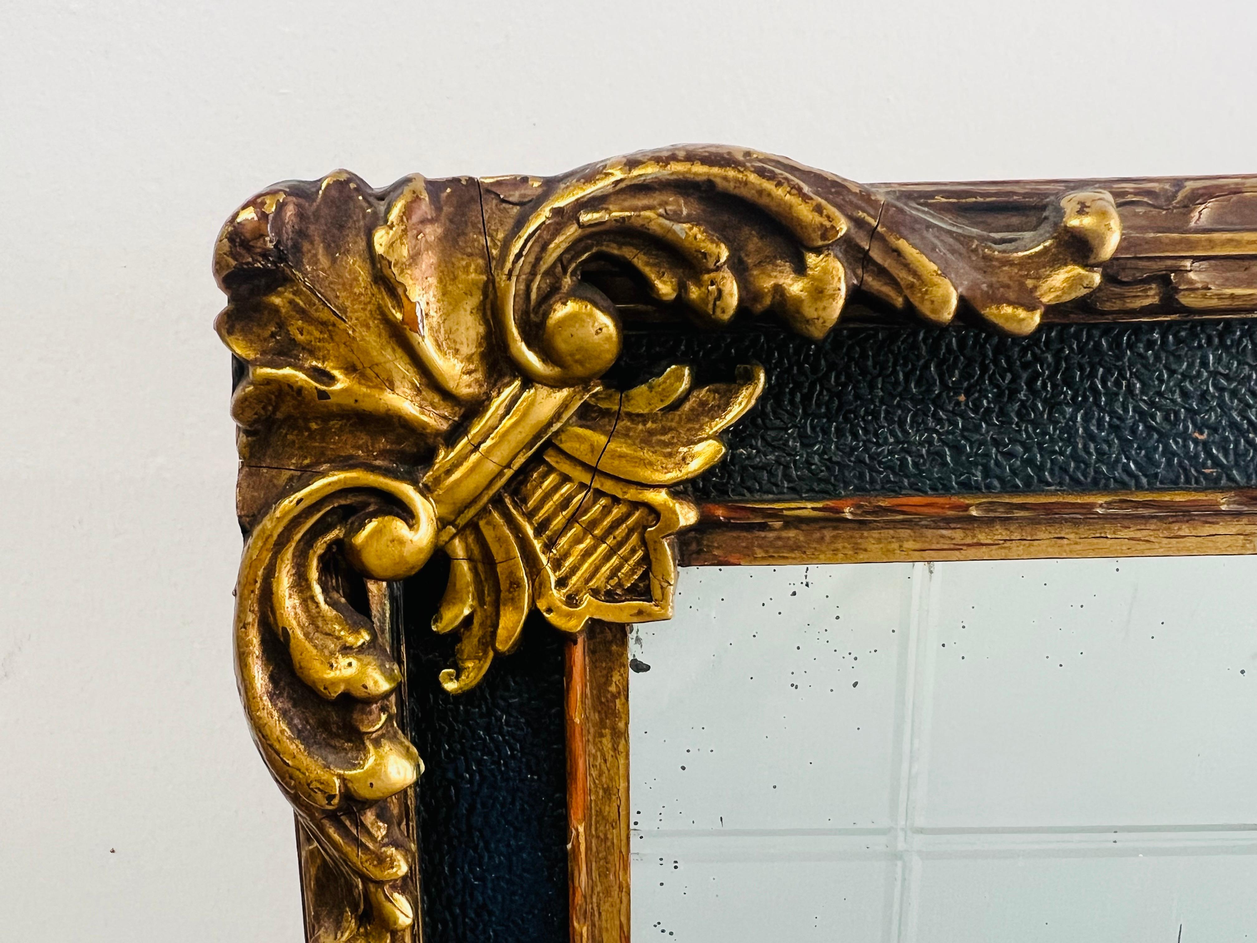French Rococo Revival w Art Deco Flair Gilt & Ebony Three-Panel Mantel Mirror 2
