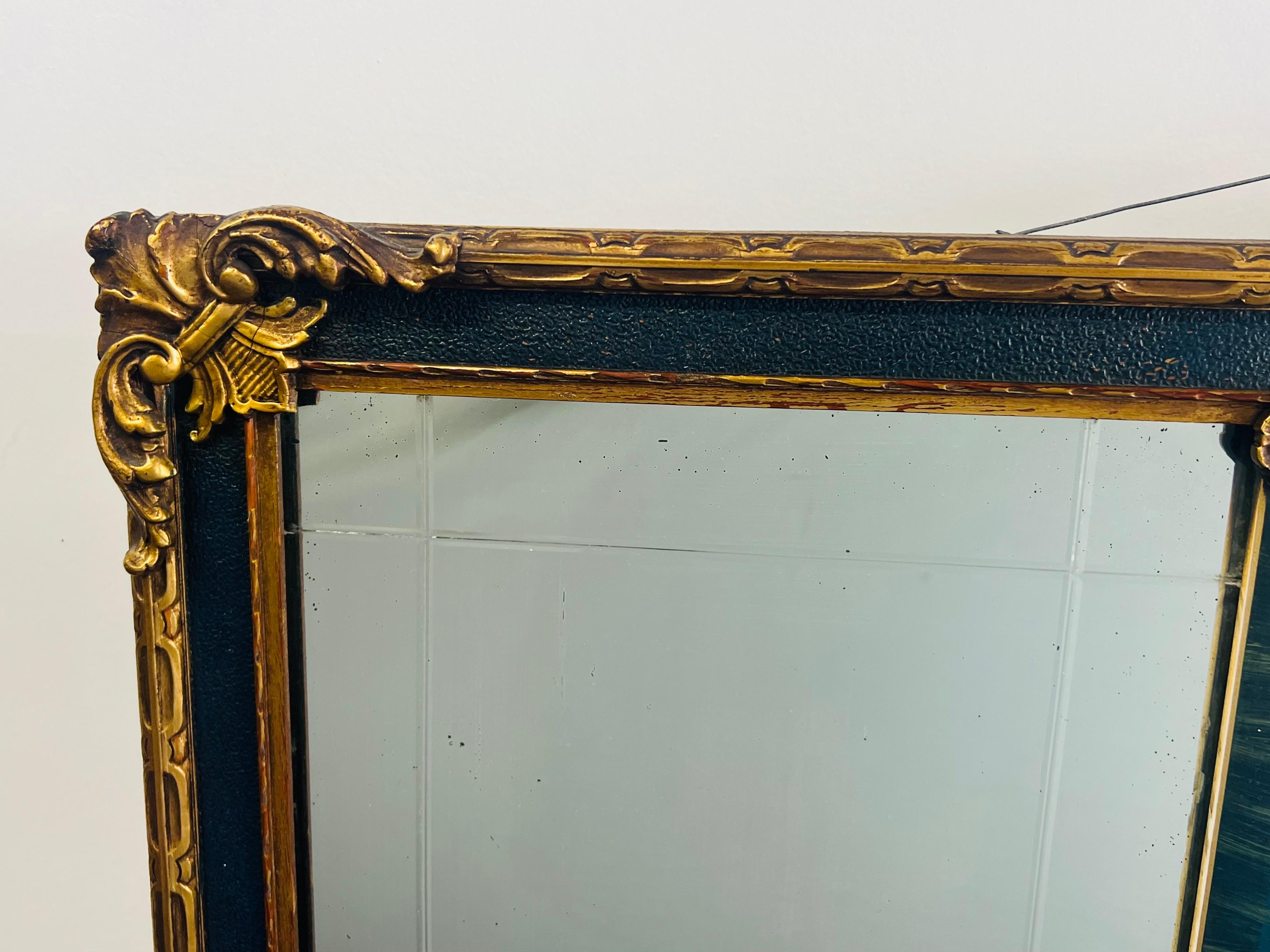 French Rococo Revival w Art Deco Flair Gilt & Ebony Three-Panel Mantel Mirror 4
