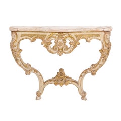 French Rococo Style 19th Century Painted and Parcel-Gilt Wood Console Table