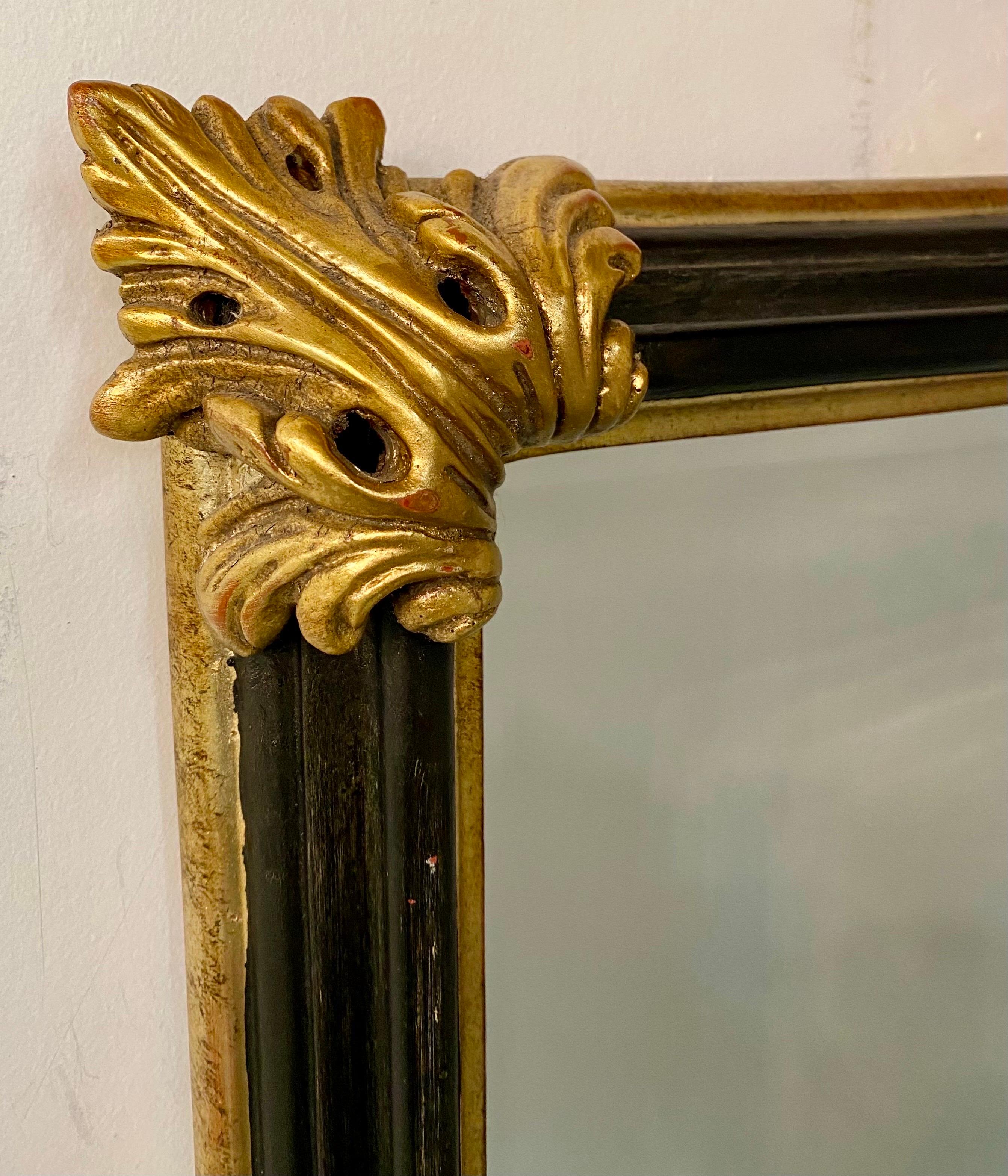 French Rococo Style Black and Gold Leaf Design Wall Mirror In Good Condition For Sale In Plainview, NY